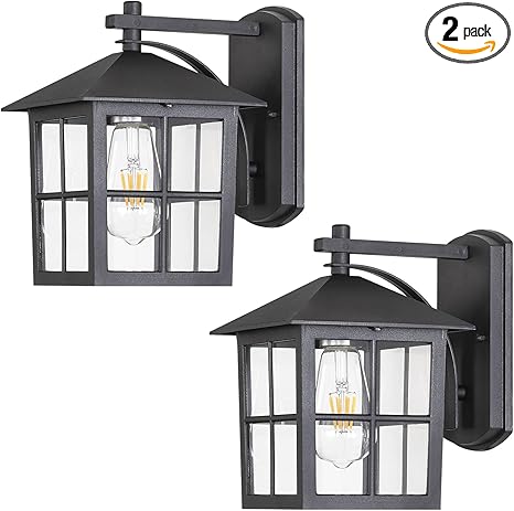Black Outdoor Wall Light for Porch Courtyard Corridor Hallway Doorways Patio, Waterproof Outside Wall Sconce Lights Fixture, Aluminum Exterior Lantern Wall Mount Wall Lamp, 2 Pack