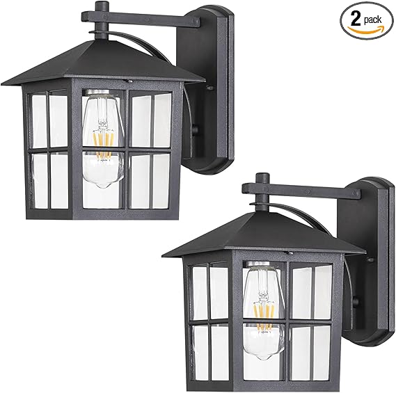 Black Outdoor Wall Light for Porch Courtyard Corridor Hallway Doorways Patio, Waterproof Outside Wall Sconce Lights Fixture, Aluminum Exterior Lantern Wall Mount Wall Lamp, 2 Pack