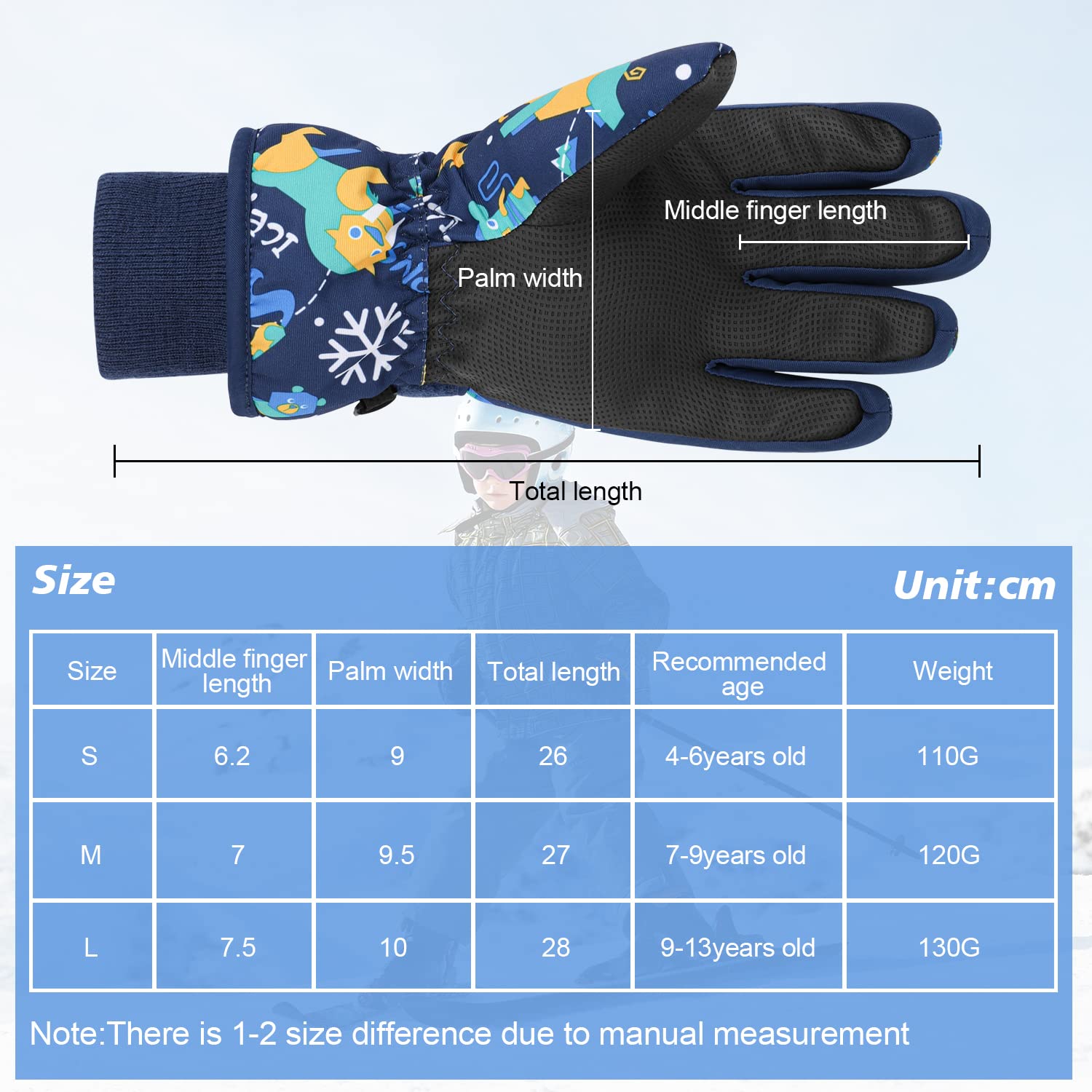 QKURT dziecięce rękawiczki narciarskie, rękawice narciarskie Zimowe rękawiczki dla dziewcząt i chłopców dla chłopców 4-13 lat Sanki snowboard Jazda na rowerze Jazda na rowerze Bieganie i zajęcia na