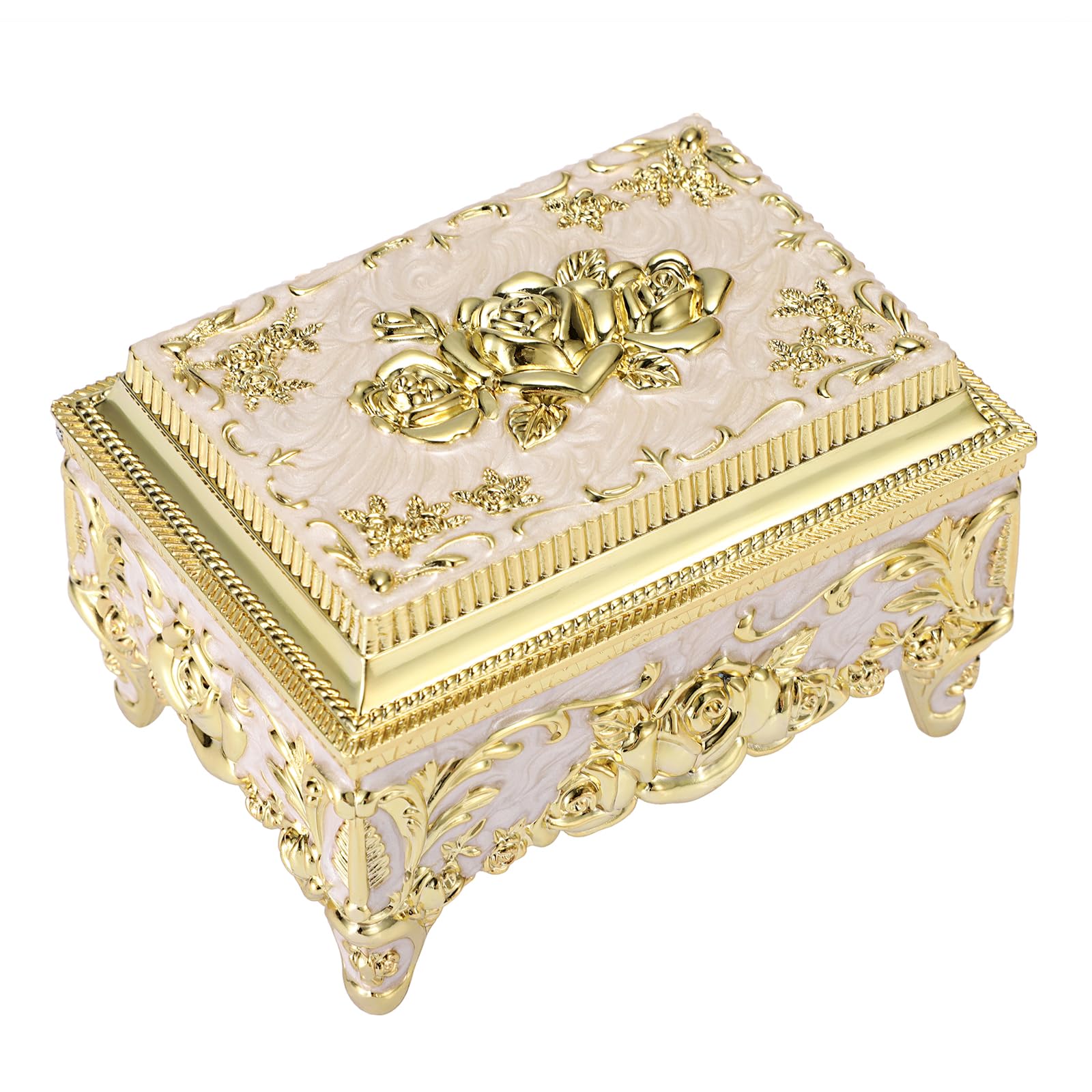 SUMNACON Metal Vintage Musical Jewelry Box Music Case, Beige Gold Square
