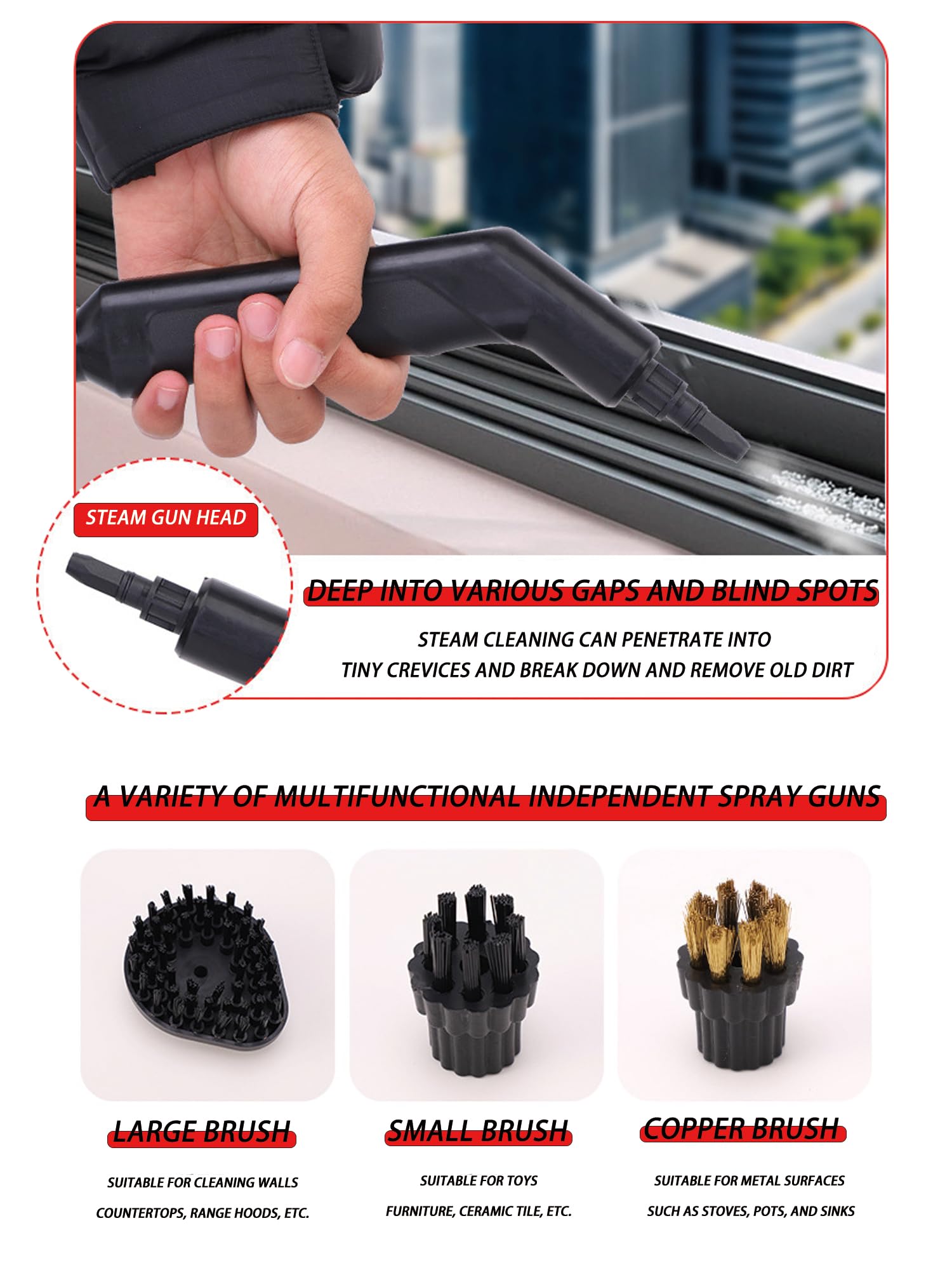 Pulitore a vapore multiuso, pulitore a vapore con 8 accessori, regolazione a 6 velocità, funzione intelligente anti-bruciatura per tappeti, WC, pavimento, forno, bagno e finestre
