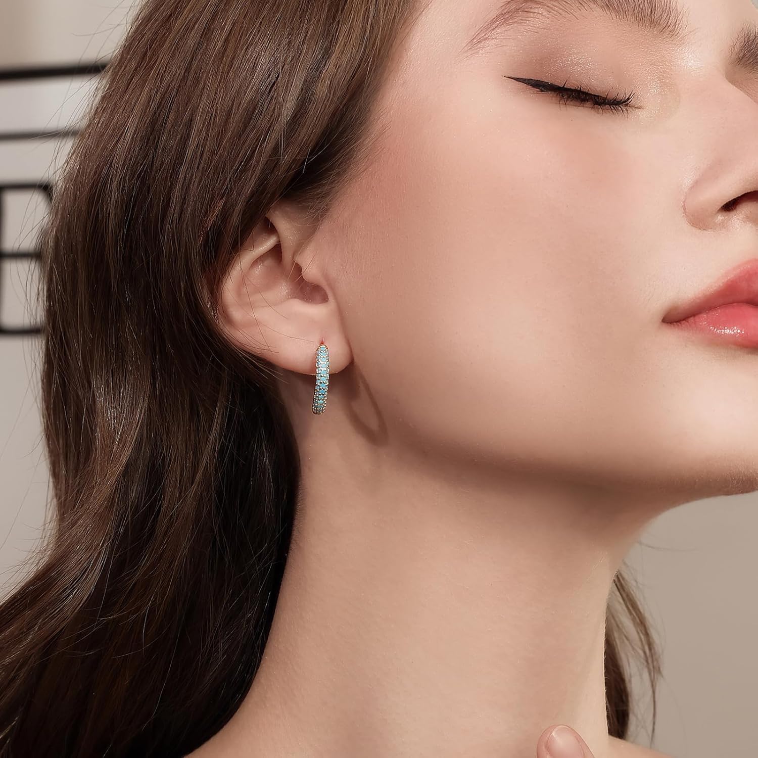 Turquoise Hoop Earrings for Women/Men 18K Real Gold Plated Cubic Zirconia Hoop Earrings Hypoallergenic Cartilage Ear Jewelry - Image 4