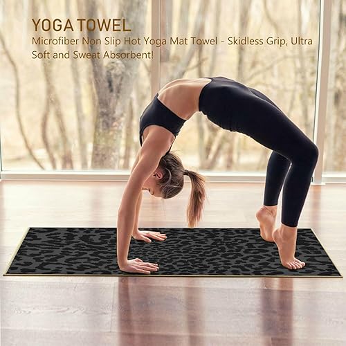 Miniatura 6 de YETTASBIN Toalla de yoga negra con estampado de leopardo, antideslizante, absorbente del sudor, toalla de yoga caliente, portátil, ligera, toalla de