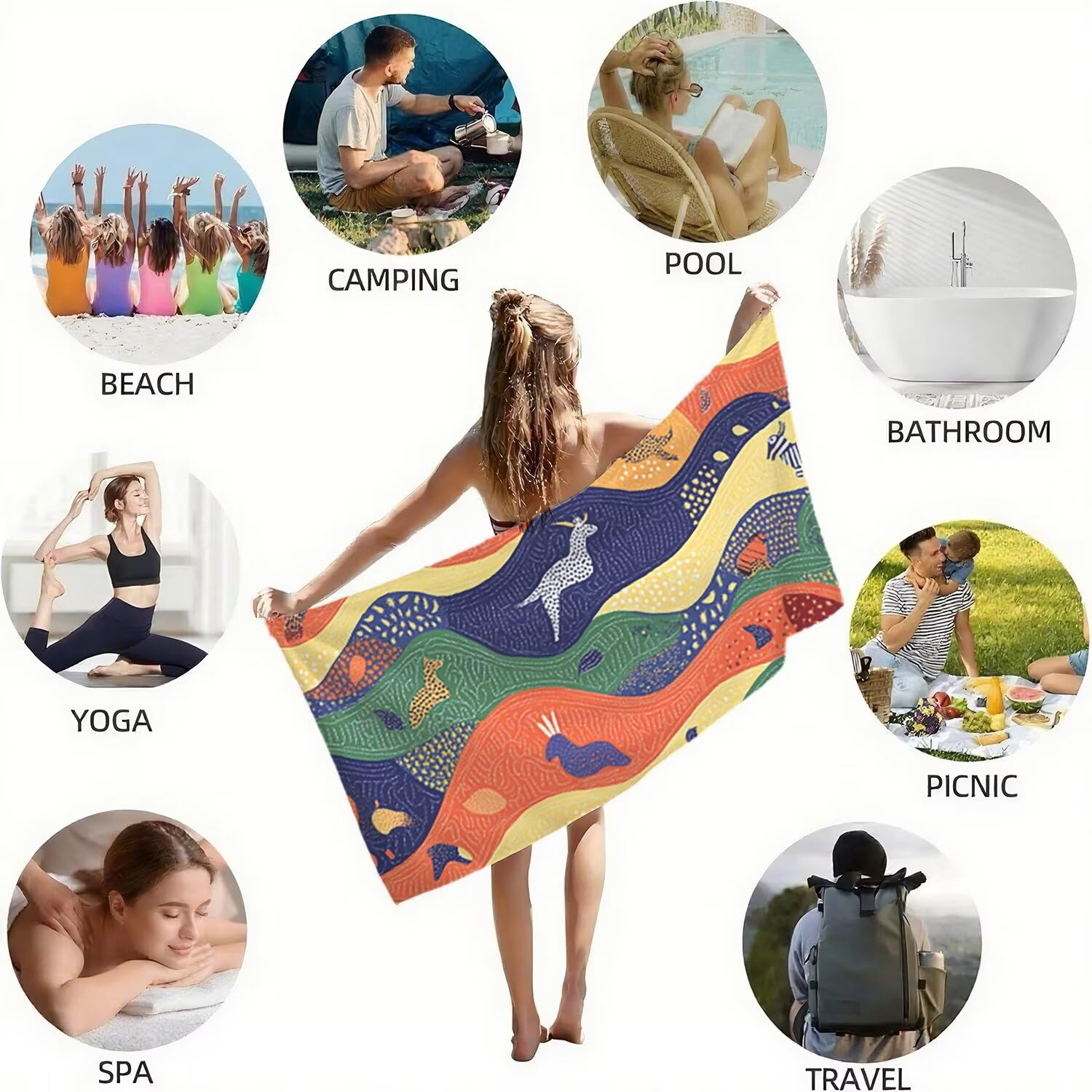 Toalla Playa Microfibra 150x200 Animal Diseño Super Absorbente Sin Arena Toalla Playa, con Cuerda Elástica, Ligero, Hombre, Mujer Ideal Toallas de Baño, Aplicable Gimnasio,Viajes, Natación, Color p485