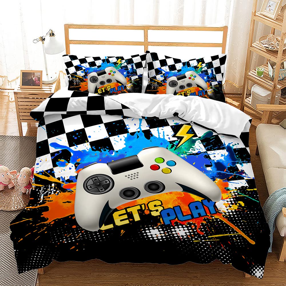 ILDZMMC Gamer Bedding Sets for Boys Gaming Duvet Cover Set 3 Piece Boys Bedroom Decor Gamepad Bedding Set for Kids Teen Game Boys Room Decor for Kids (Game-02, Twin)