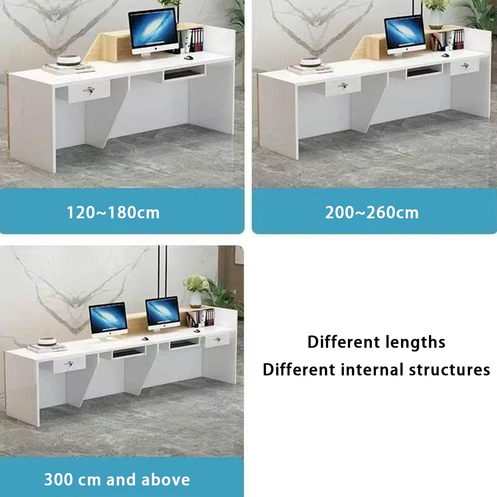 Rezeptionstheke mit abschließbaren Schubladen & LED-Beleuchtung für Hotel, Büro, Einzelhandel(Beige-Right,160cm)