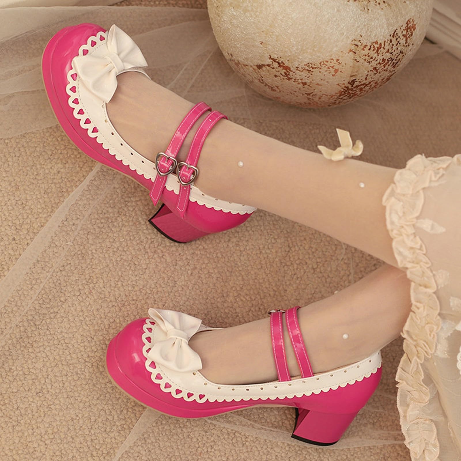 Mary Jane Schuhe Damen Plateau, Kleid Schuhe Blockabsatz Pumps Süße Lolita