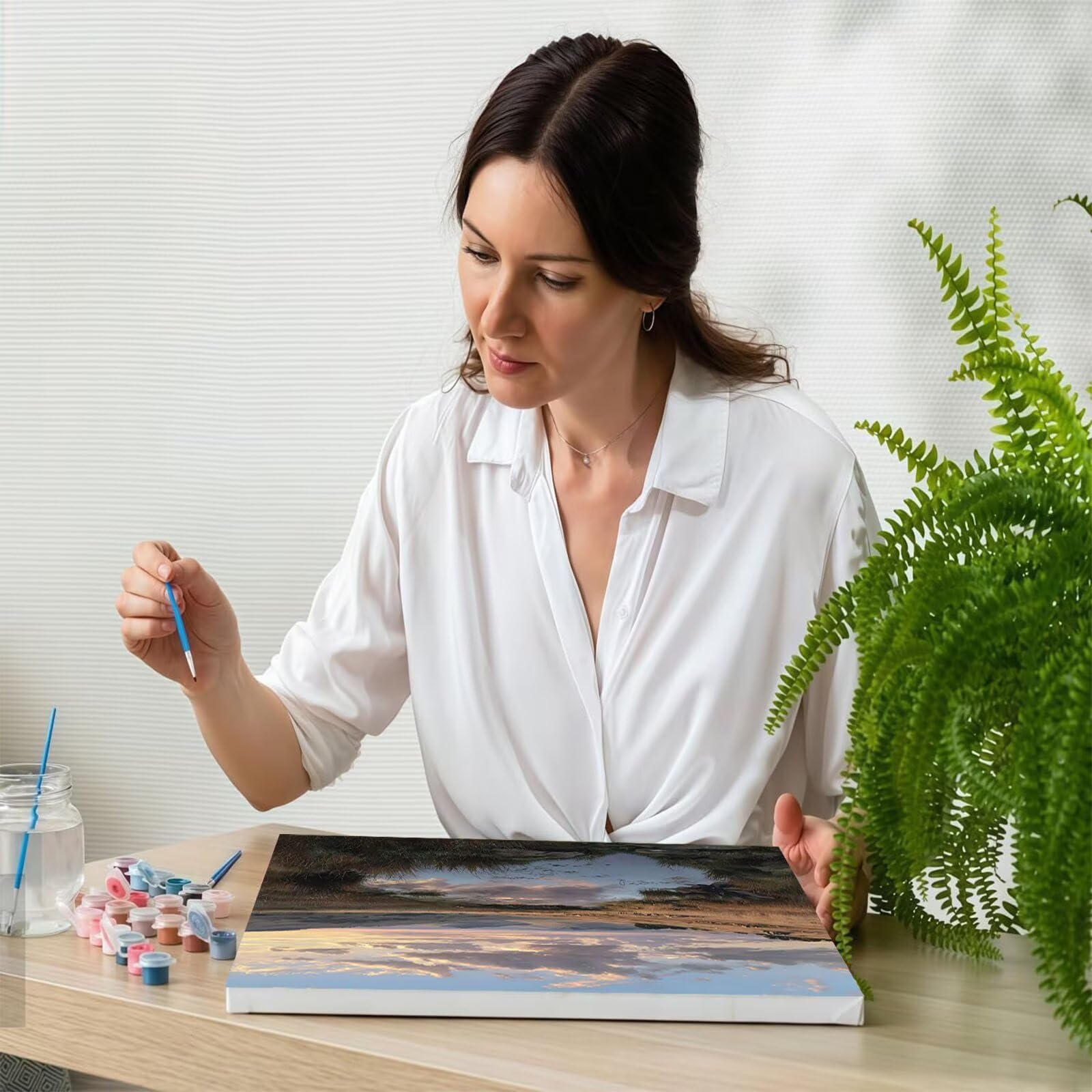 Malen Nach Zahlen Erwachsene, DIY Ölgemälde Kit Wiese See 60x80cm 0-F-22 | Paint by Numbers Mit 3 - Pinseln und Acrylfarbe Knitterfreie Leinwand Kit, als Geschenk für die Wohnraumdekoration