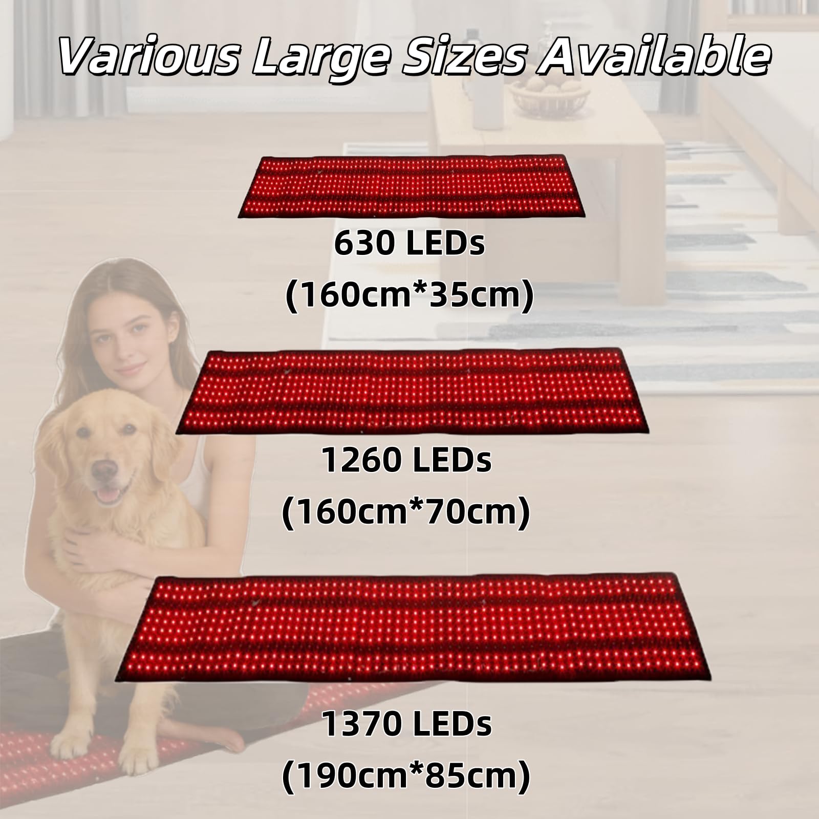 Esterilla de luz roja e infrarroja de cuerpo entero, 630 LED, almohadilla de 660 nm y 850 nm con control remoto, 3 modos y 5 niveles de brillo, tamaño grande (160cm*35cm)