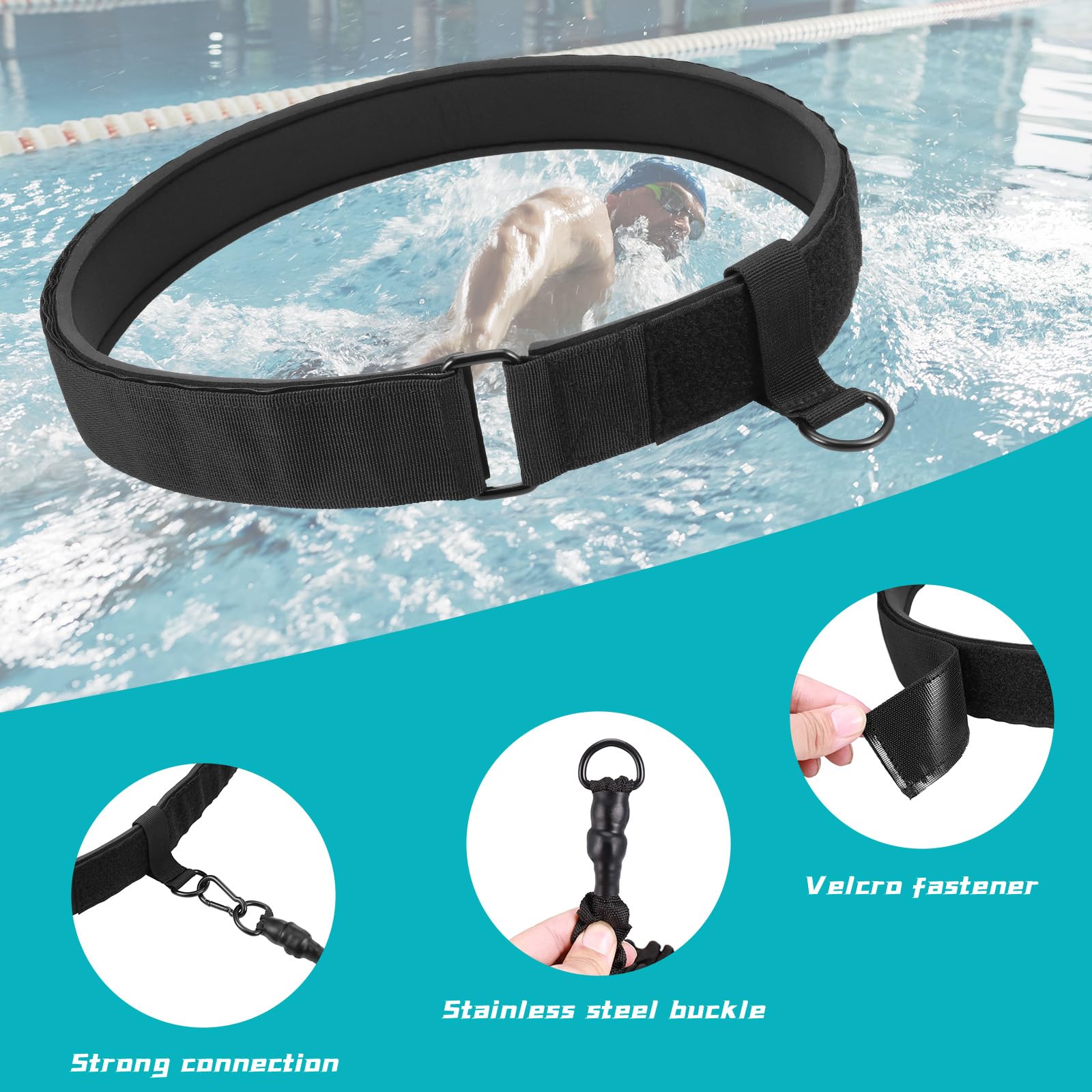Zocipro Cintura da Nuoto per Piscina, Cintura di Resistenza Regolabile 2.5-7.5M, Cintura per Allenamento Nuoto per Tutti i Nuotatori, Accessorio di Nuoto per Tutte le Piscine