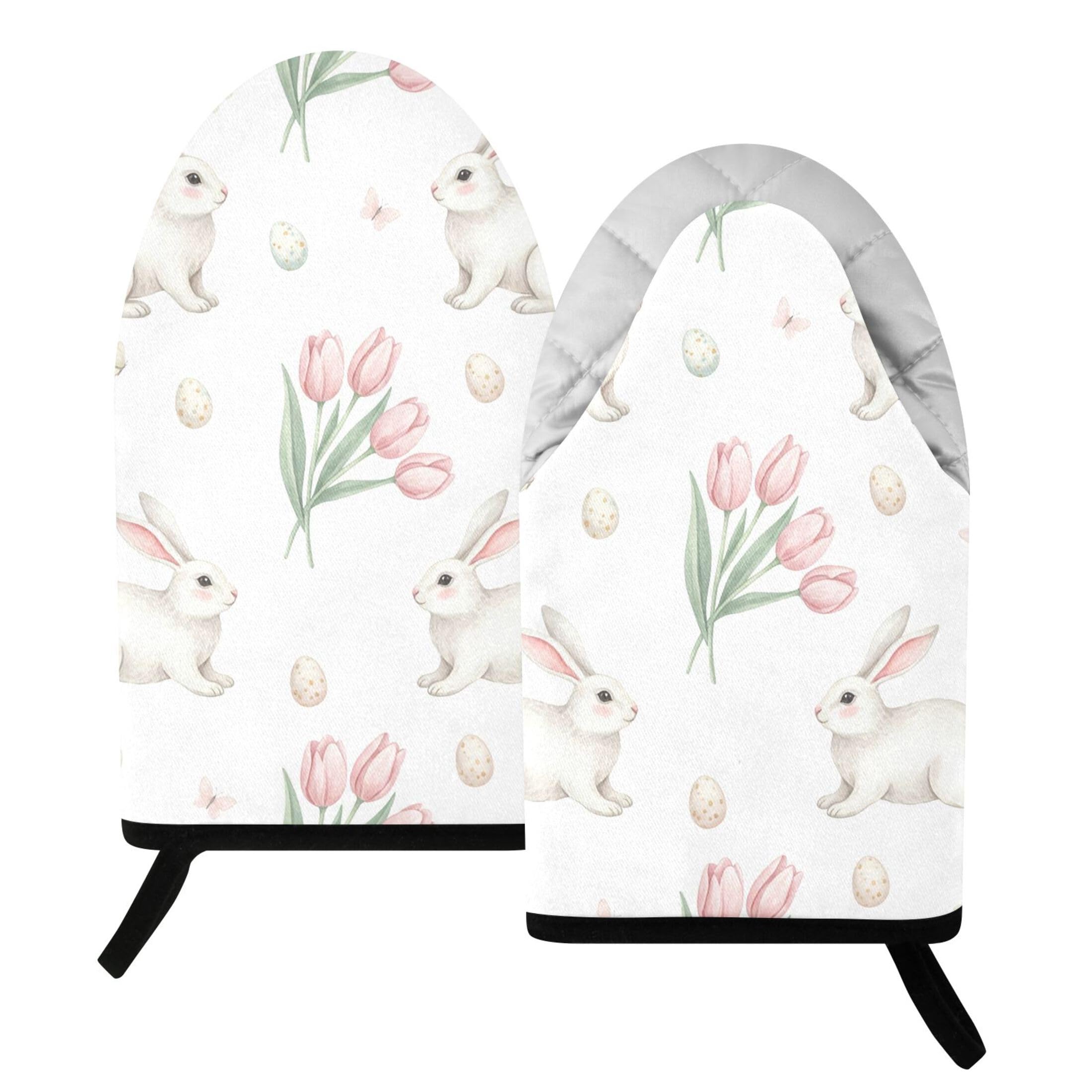 Kutsu Bunny Oven Mitts for Kitchen, Heat Resistant Cotton Oven Gloves for BBQ Baking Cooking, Breathable Kitchen Essentials, 2 pcs