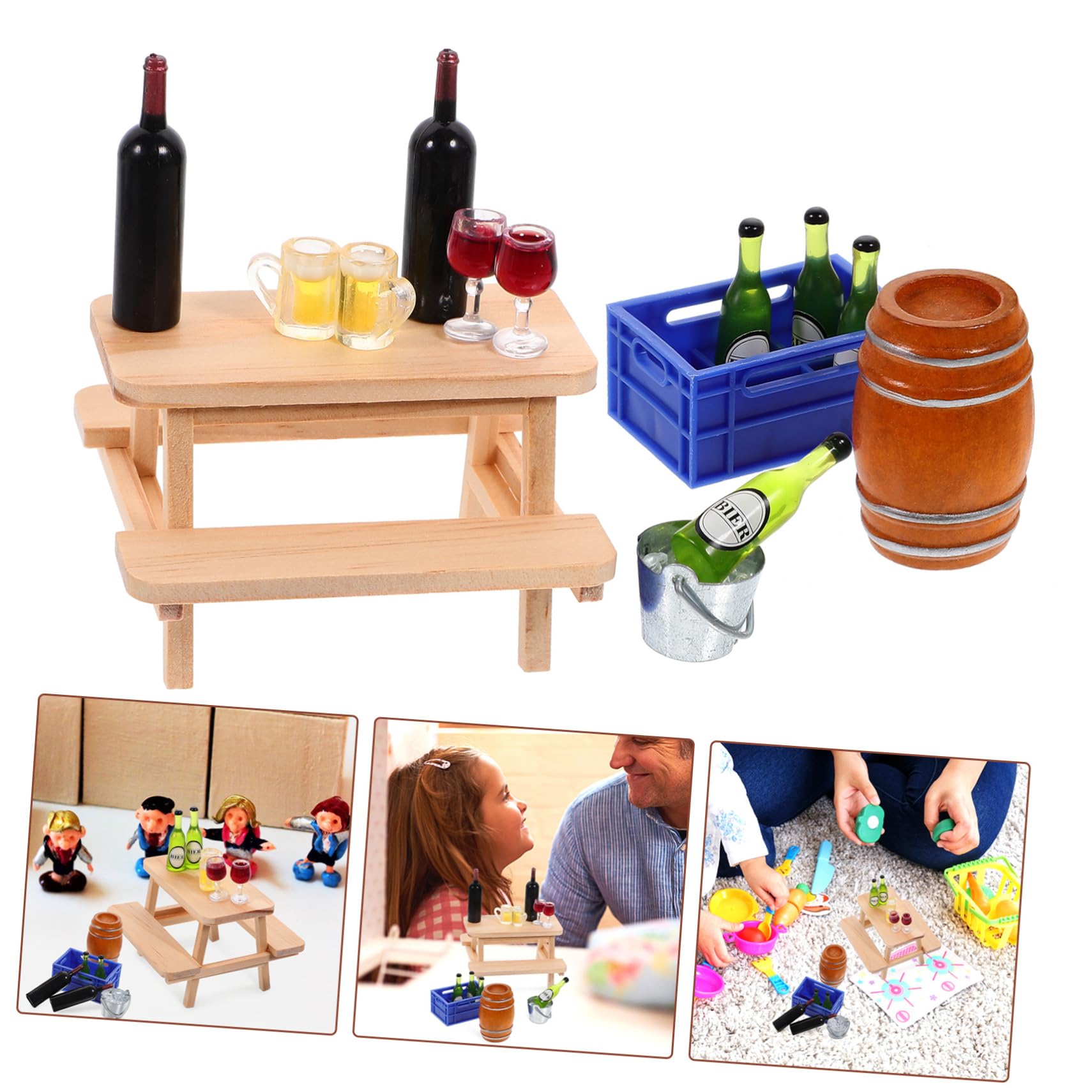 1 Set Miniatur Bierfass Mit Bierflaschen & Eiswürfeln – Realistische Bar-Dekoration Für Puppenhäuser Und DIY-Projekte