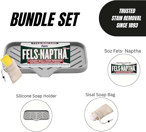 Miniatura 2 de Fels Naptha - Barra de detergente para ropa de 5 onzas  Tu kit definitivo Fels Naptha barra de jabón y quitamanchas con soporte de jabón de
