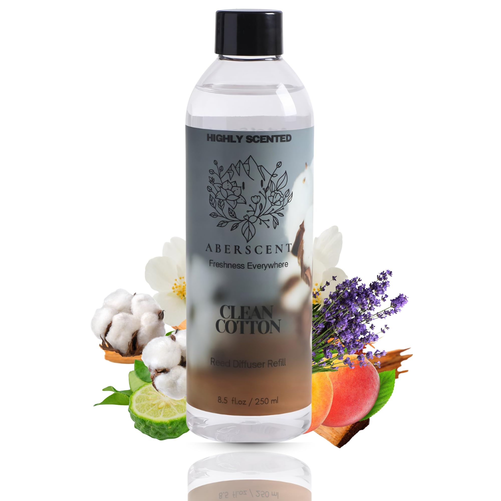 Clean Cotton Aberscent Premium Reed Diffuser Oil Refill (8.5 Fl Oz/250ml) – Long-Lasting Fragrance Oil for Home, Office & Spa – Relaxing Scent, Luxury