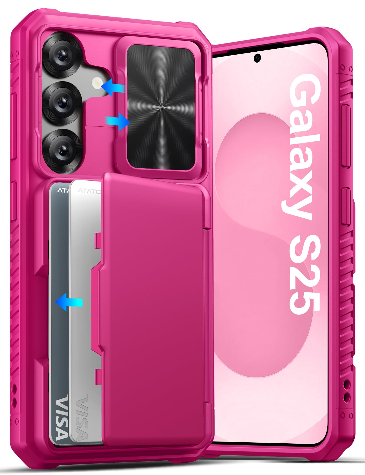 ATATOO Funda tipo cartera para Samsung Galaxy S25 con tarjetero (3-5 tarjetas) [bloqueo RFID] y funda para cámara deslizante, protección de grado militar, bonita funda para teléfono Galaxy S25 de 6.2