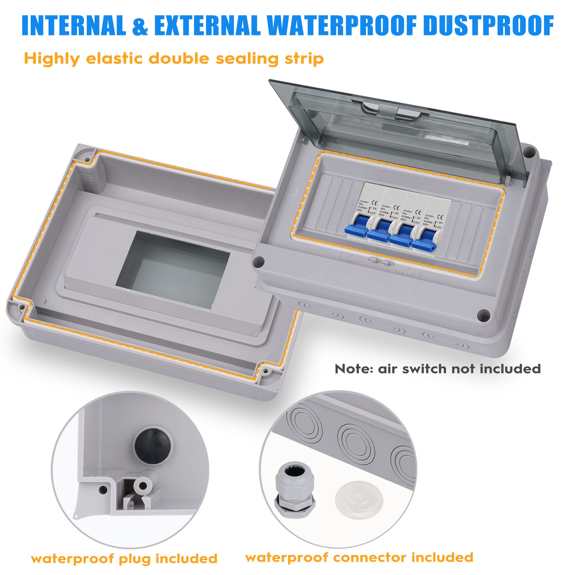 Coffret Electrique, Coffret Electrique Etanche Exterieur IP65, 8 Modules, Avec Terminaux, Rails Intégrés et Accessoires, Pour Une Utilisation à L'extérieur
