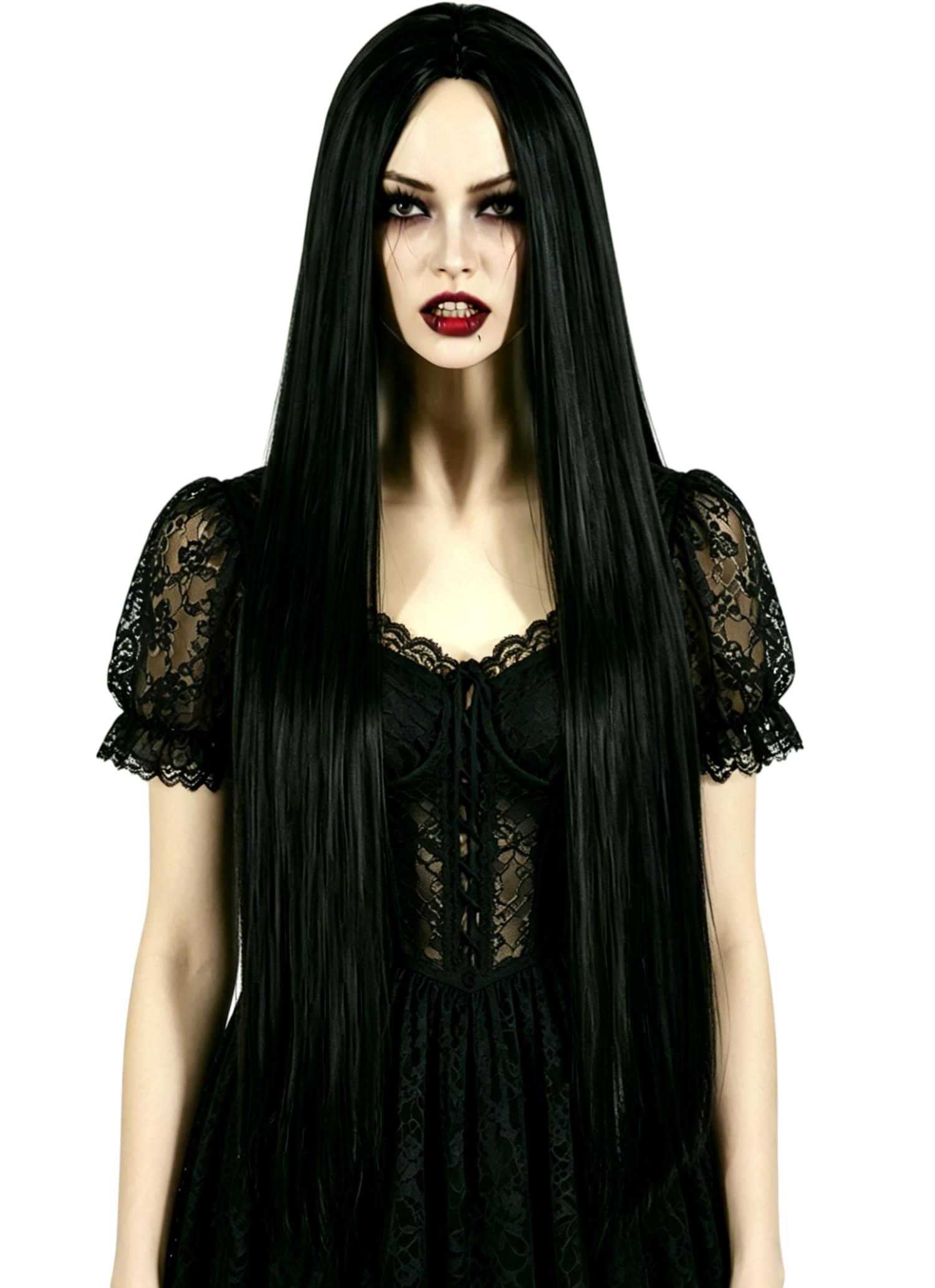 LeMarnia Damen Schwarze Lange Gerade Perücke Halloween Cospl