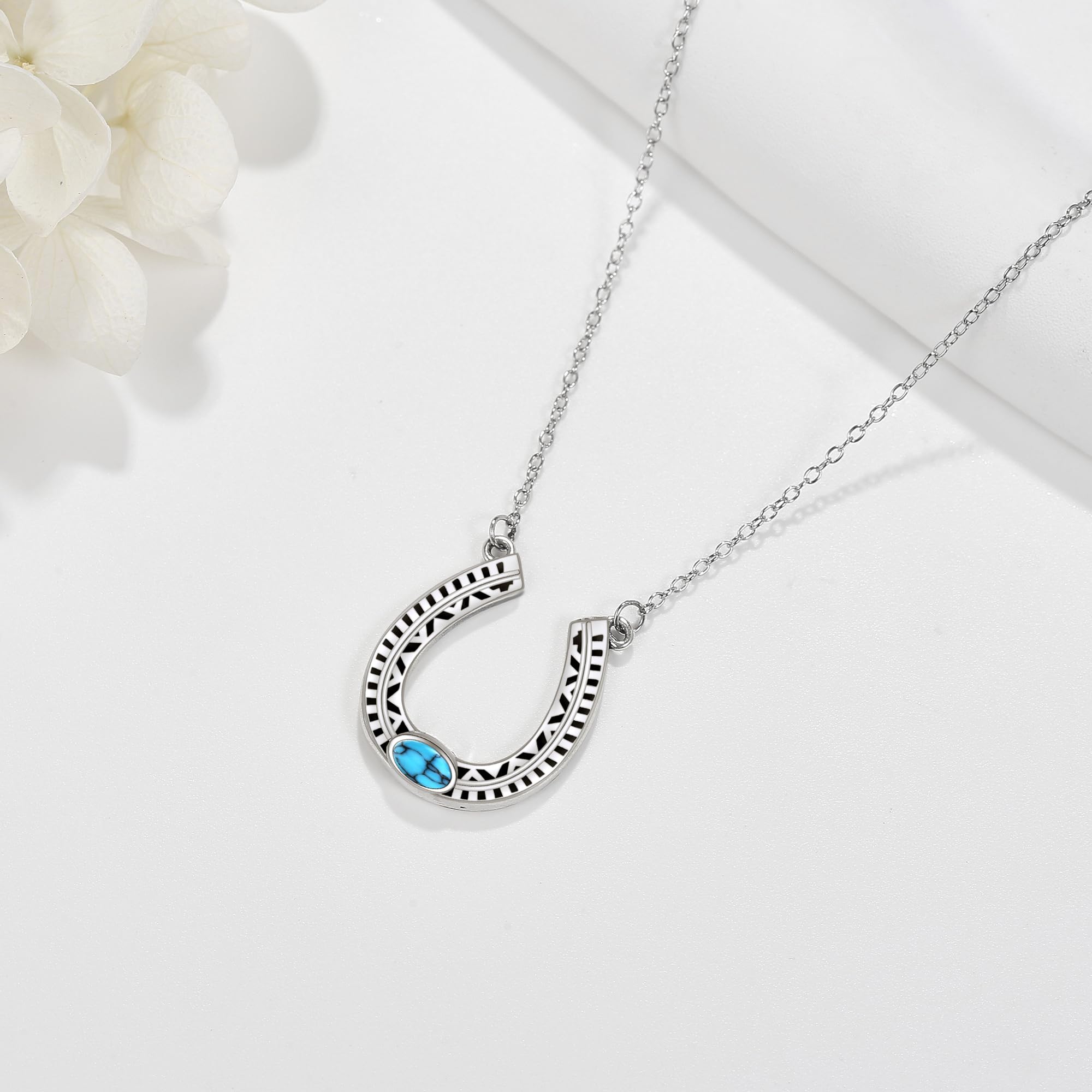 JERWLI Hufeisen Kette 925 Sterling Silber Türkis Western Hufeisen Anhänger Halskette Pferde Schmuck Geschenke für Damen Frauen Mädchen Pferde Liebhaber