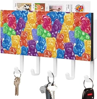 Colorful Gummy Bears Candy Key Holder Wall Mount PU Leather Key Rack Key Hanger Mail Organizer Bathroom Kitchen
