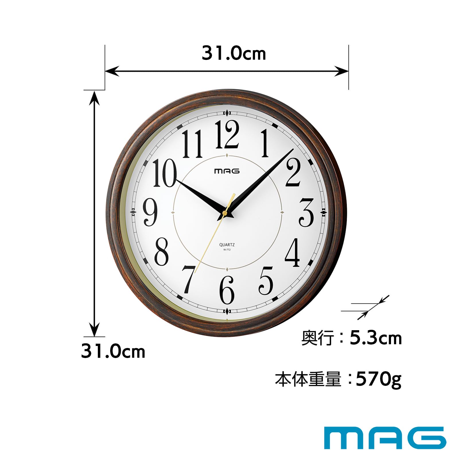 Amazon.co.jp: MAG(マグ) 掛け時計 壁掛け時計 アナログ 静音 連続秒針