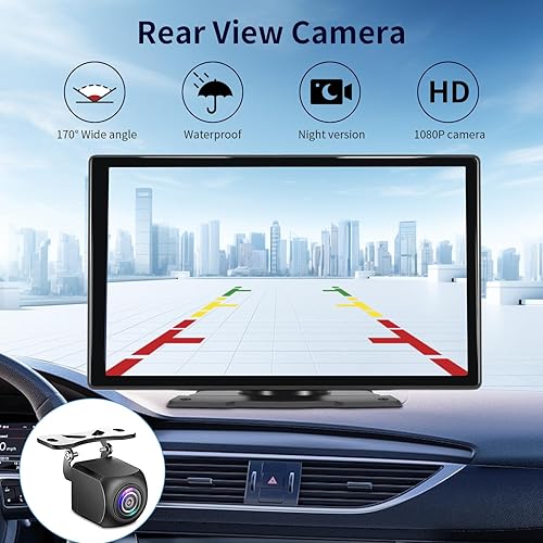 Miniatura 4 de Ellinic Estéreo portátil de 9 pulgadas con Apple Carplay inalámbrico y Android Auto, cámara de respaldo HD 1080P, tarjeta BluetoothSiriFMTF, soporte