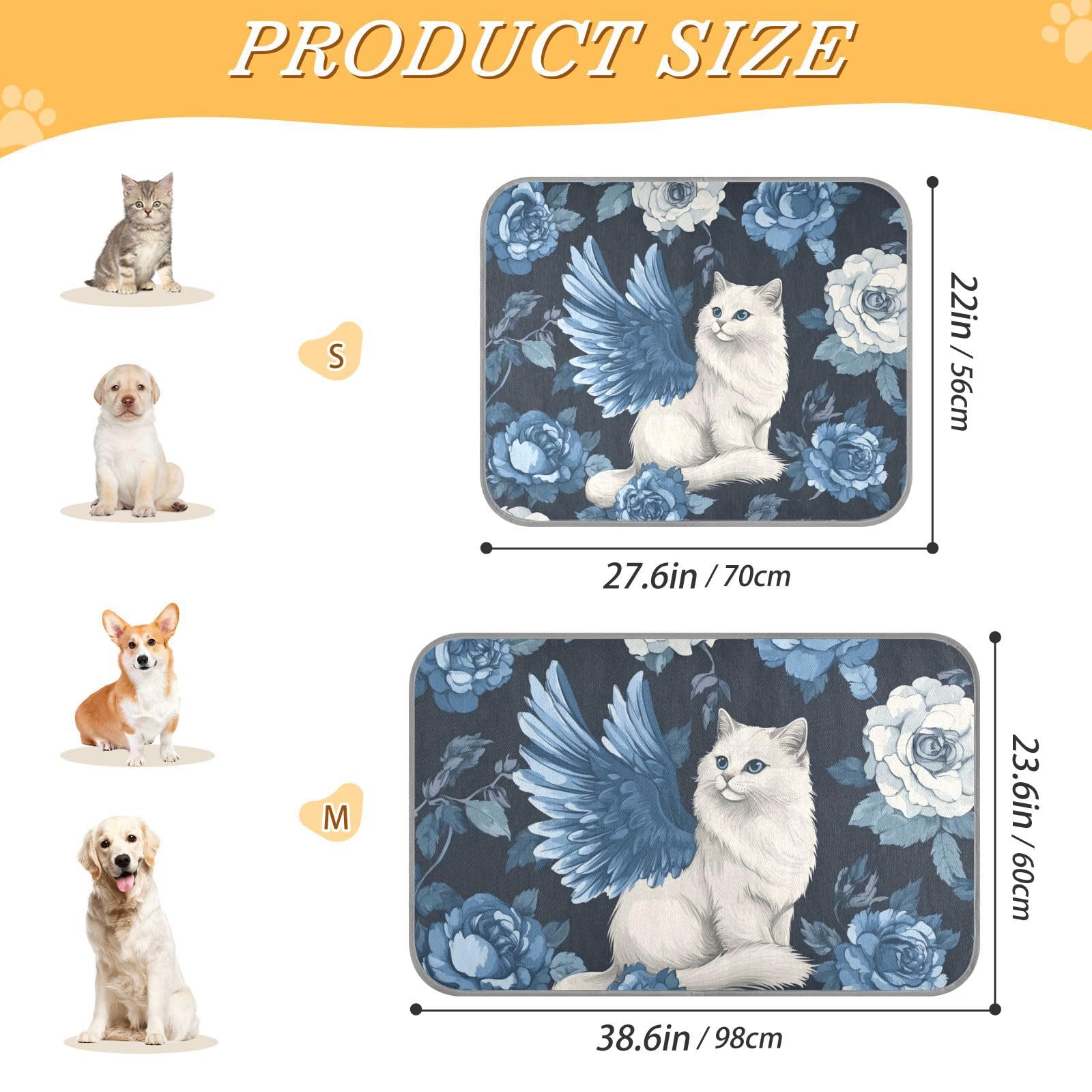 siphylline Blue Rose Winged Cat Summer Gel Cooling pad Self Cooling pet beds for Cats for Doggy Outside cat Removable tapete refrescante para mascotas S