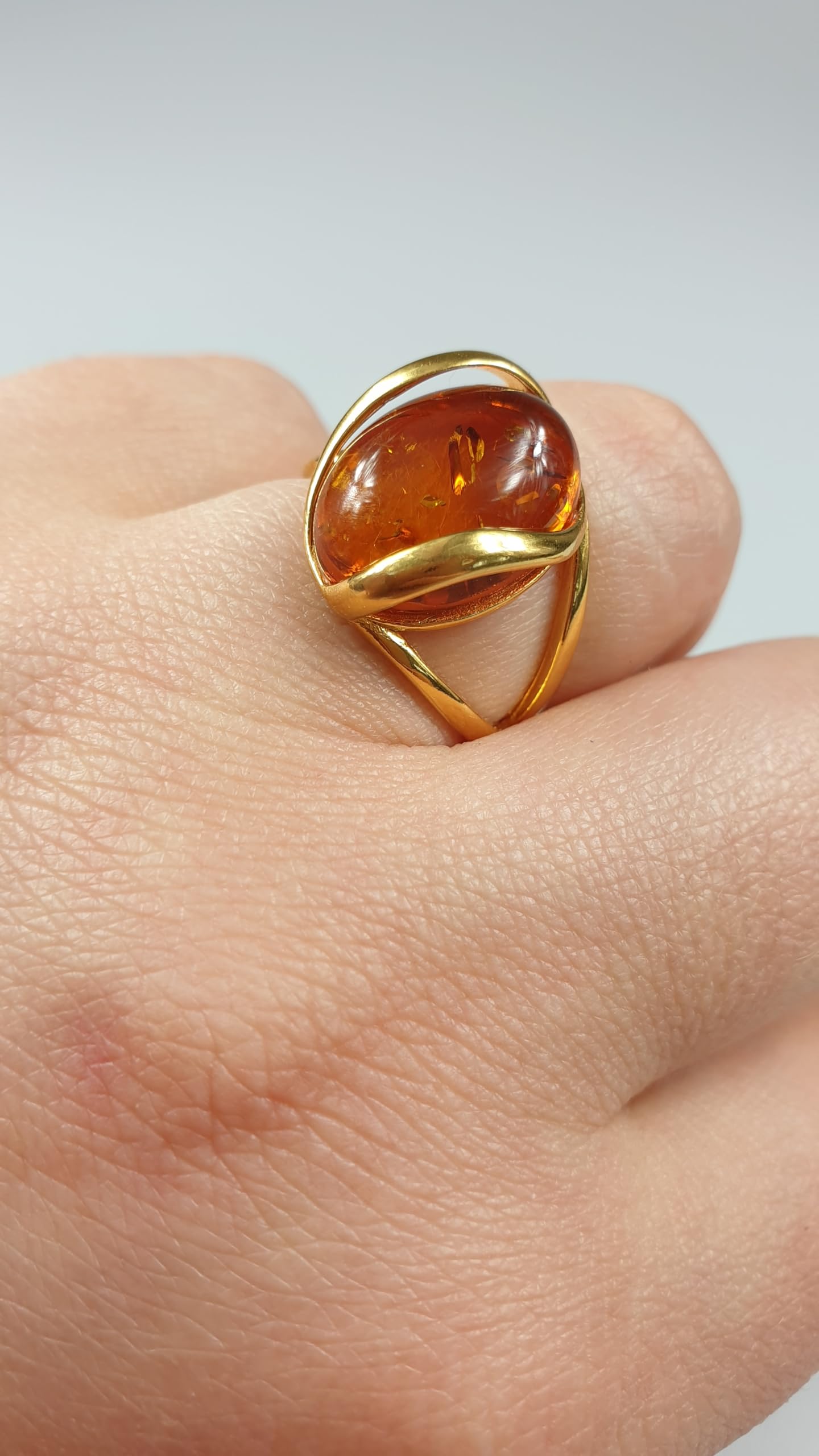 Golden One Ring, verstellbar, baltischer Bernstein, 925er Sterlingsilber, kleines Geschenk