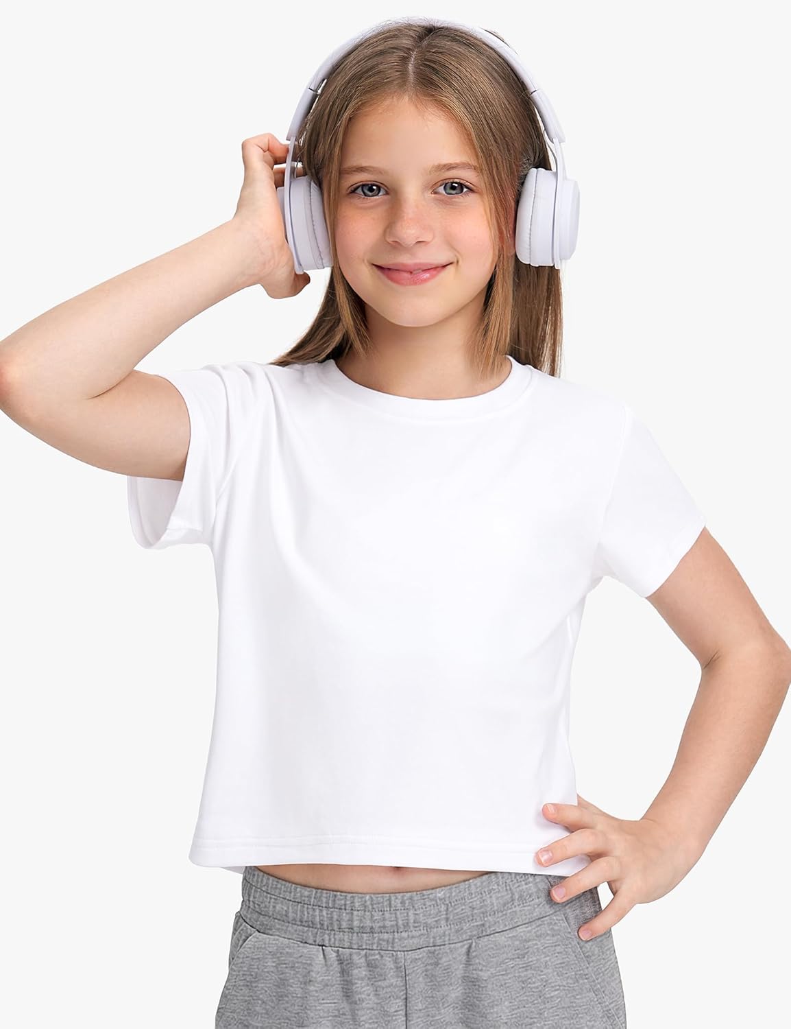 HASMES Girls Short Sleeve T Shirts Athletic Crewneck Crop Tops Basic Tees for Kids - Image 2