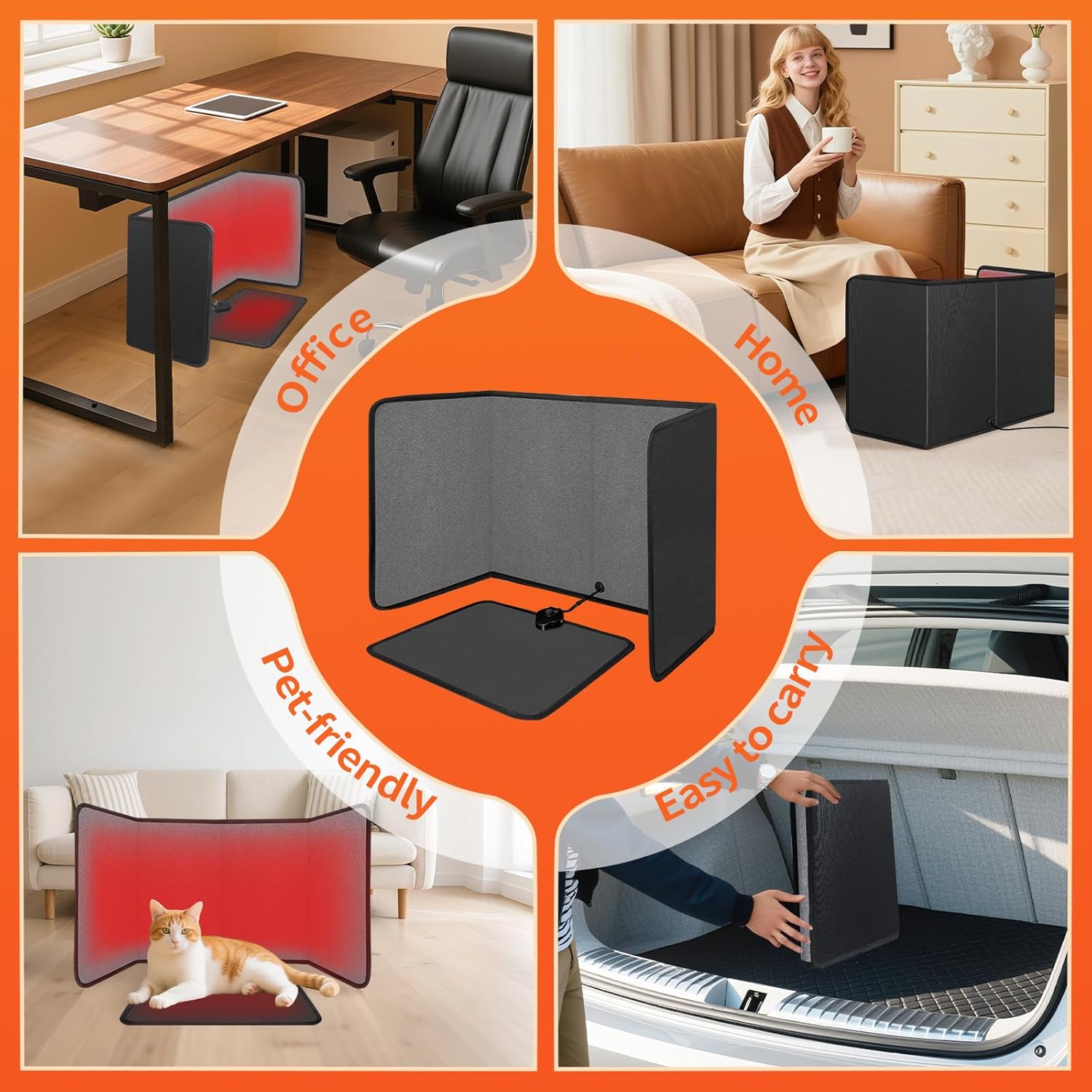 Under Desk Heater Foldable, Quiet Space Heater for Office with Timer, 8 Temp Levels, Auto Shut Off, Energy Efficient, Portable Foot Warmer