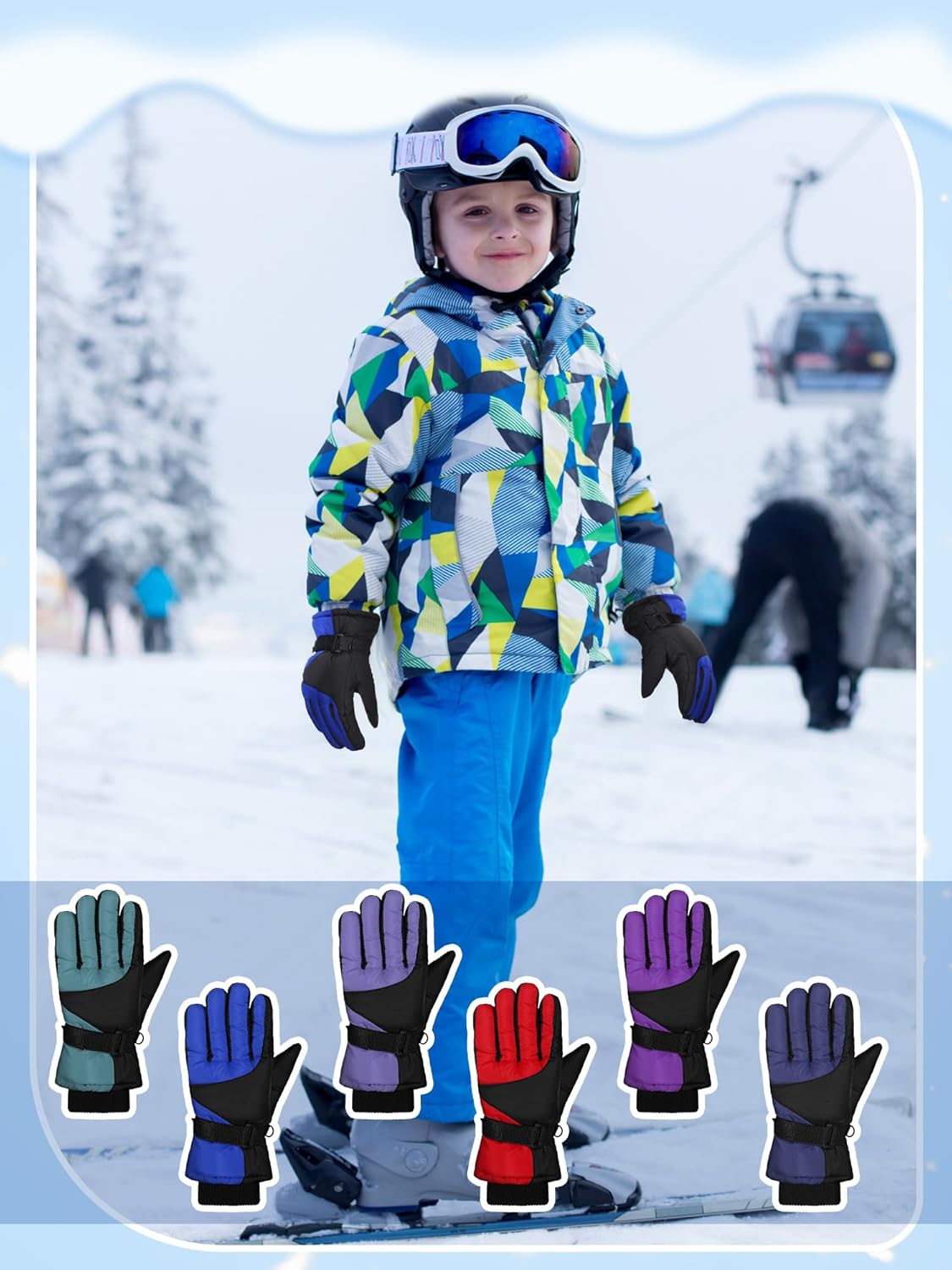 SATINIOR 6 Pairs Winter Gloves Kids Waterproof Ski Gloves Snow Warm Full Finger Snowboard Unisex Gloves for Cold Weather Boys - Image 2