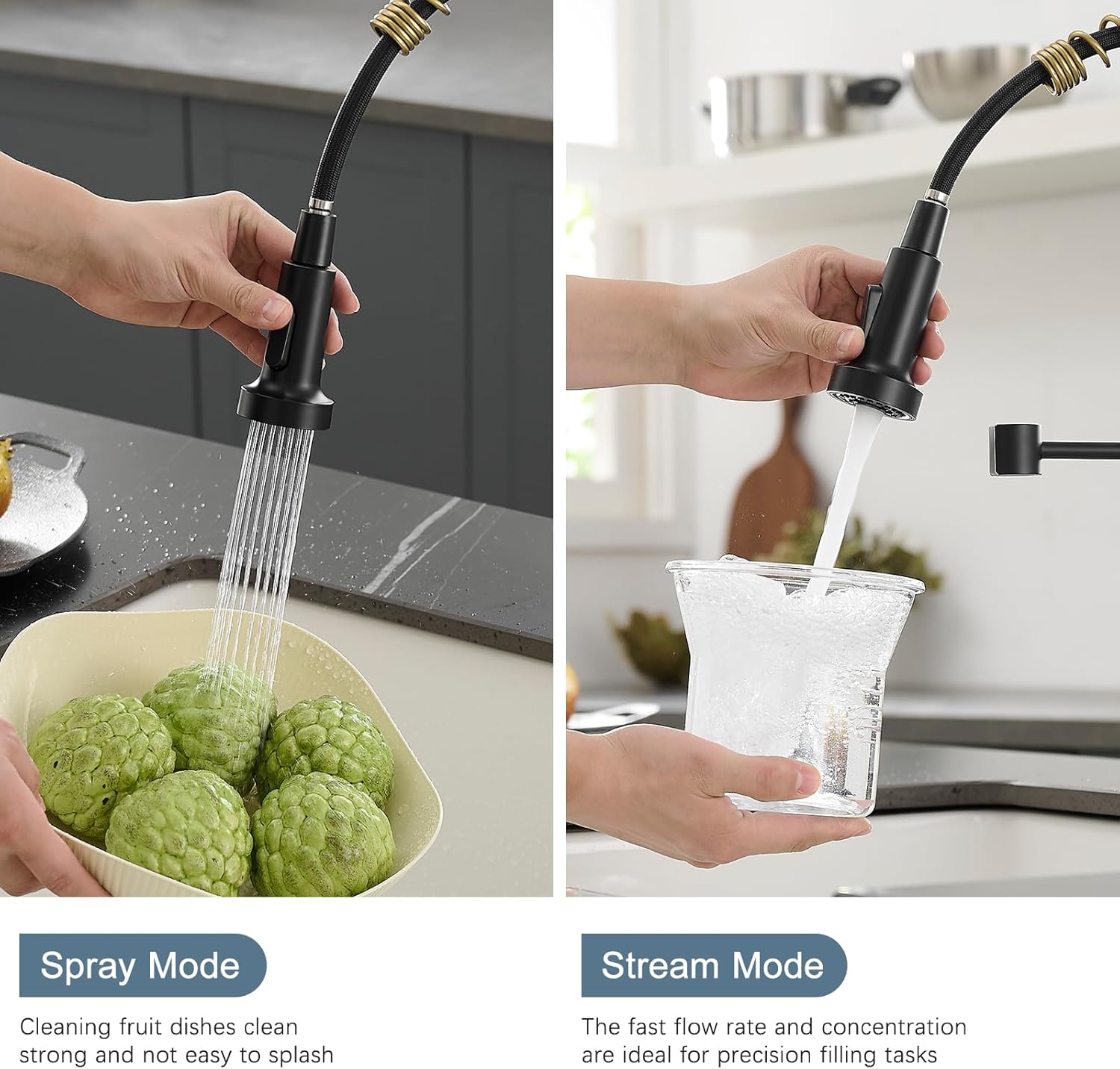 AIMADI Matte Black Kitchen Faucet,Black and Gold Kitchen Faucet with Pull Down Sprayer Commercial Single Handle Spring Sink Faucets Suitable for Farmhouses,Camper Laundry Rv Bar