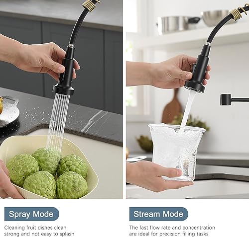 Miniatura 4 de Grifo negro de cocina AIMADI,Grifo de fregadero de cocina con rociador,Grifo de cocina moderno de una sola manija de un solo agujero negro mate