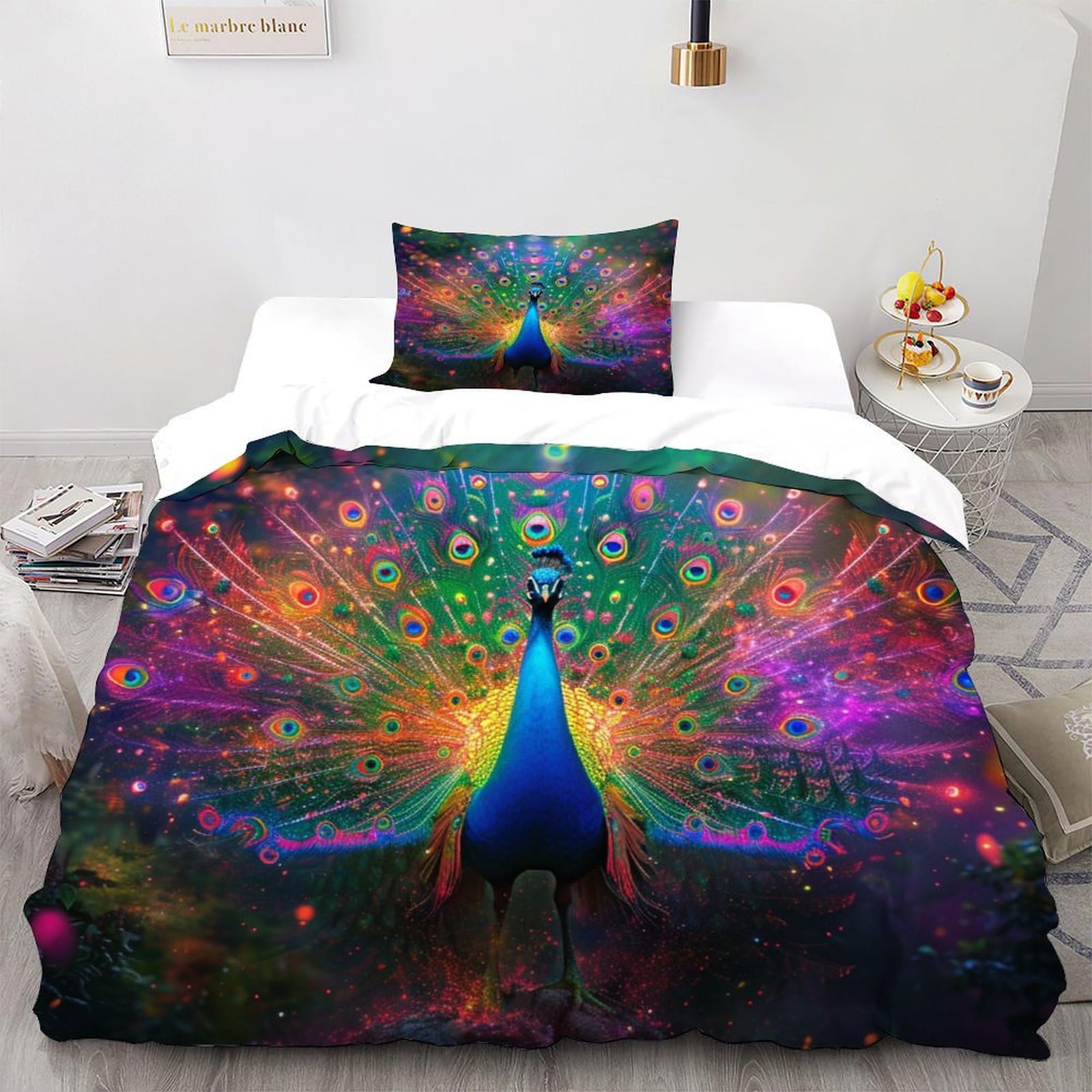 Housse de couette peacock wild animals imprimée 135x200 parure lit simple