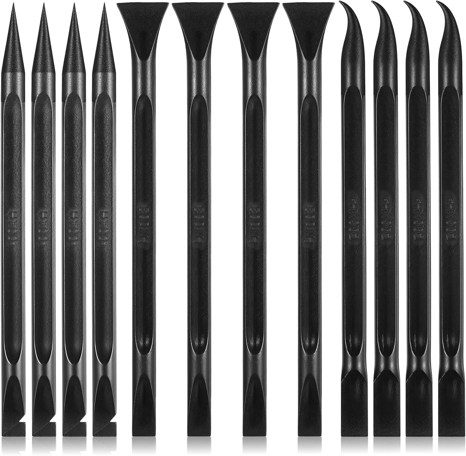 SHENLIU 12-Piece Plastic Scraper Set, Carbon Fiber Plastic Scrapers, Car Detailing Brush Set, Multi-Purpose Pen-Shaped Label Anti-Scratch Scraper for Car Cleaning Supplies Kitchen Gaps Stains (Black)