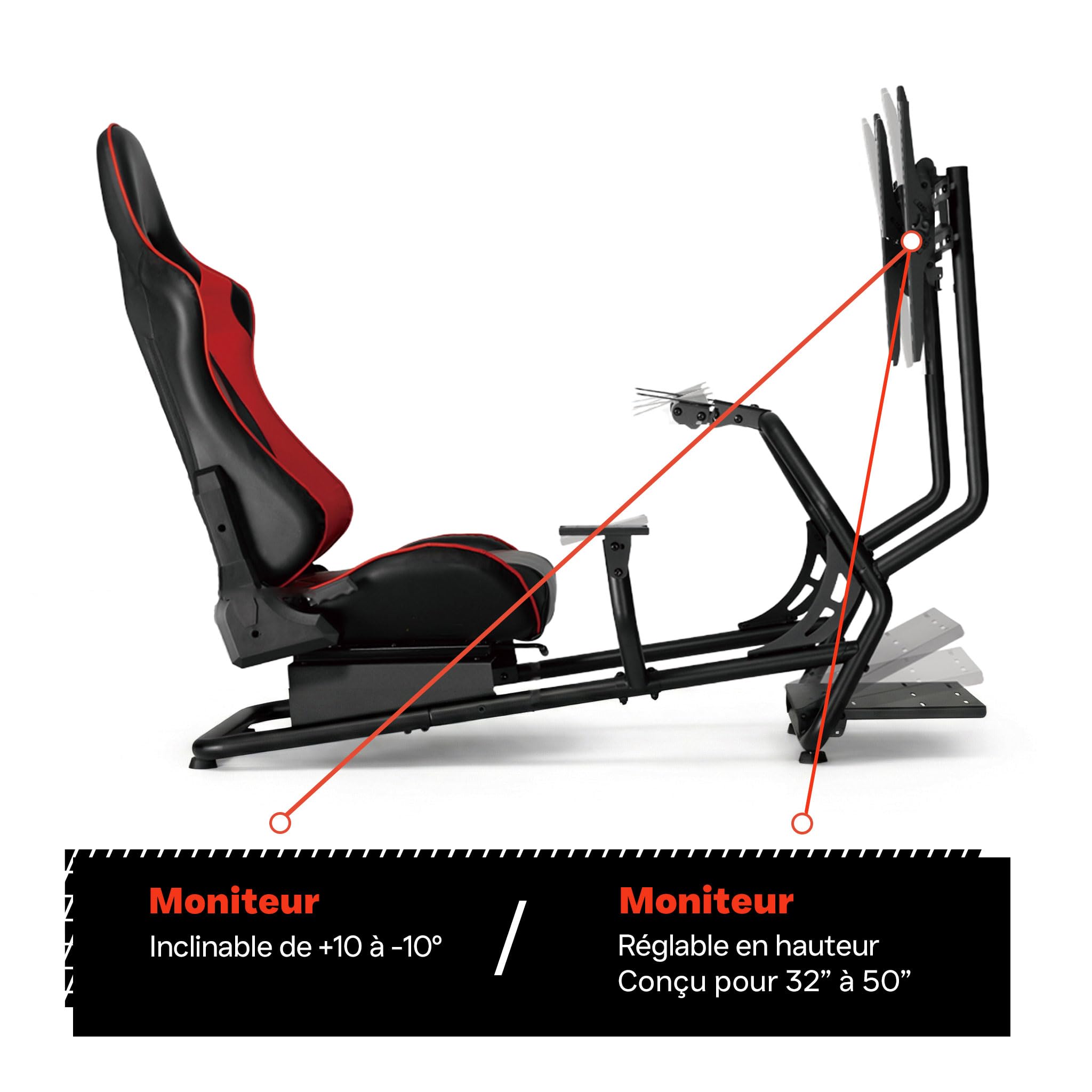 VDD Simulateur de cockpit de siège de course - entièrement réglable avec support d'écran