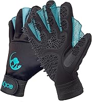 COOLJOB Patented Pet Grooming Gloves with Webbed Design - 384 Tip Hair Remover, Massage Brush for Dogs Cats Horses, Washable Shedding Tool, Large Blue/Black