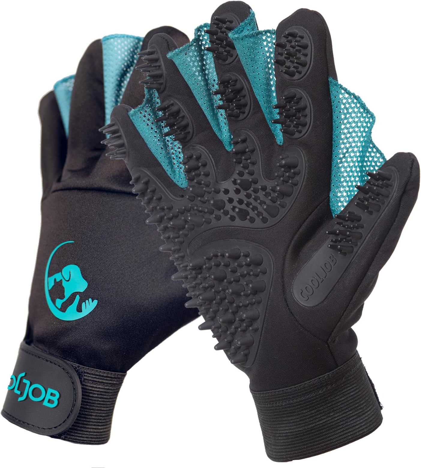 Patented Pet Grooming Gloves with Web, Reusable Washable Cleaning Brush Massage Hair Remover for Short Long Haired Dog Cat Horse Animal, Washing Bathing Shedding Supplies, Medium, Blue Black