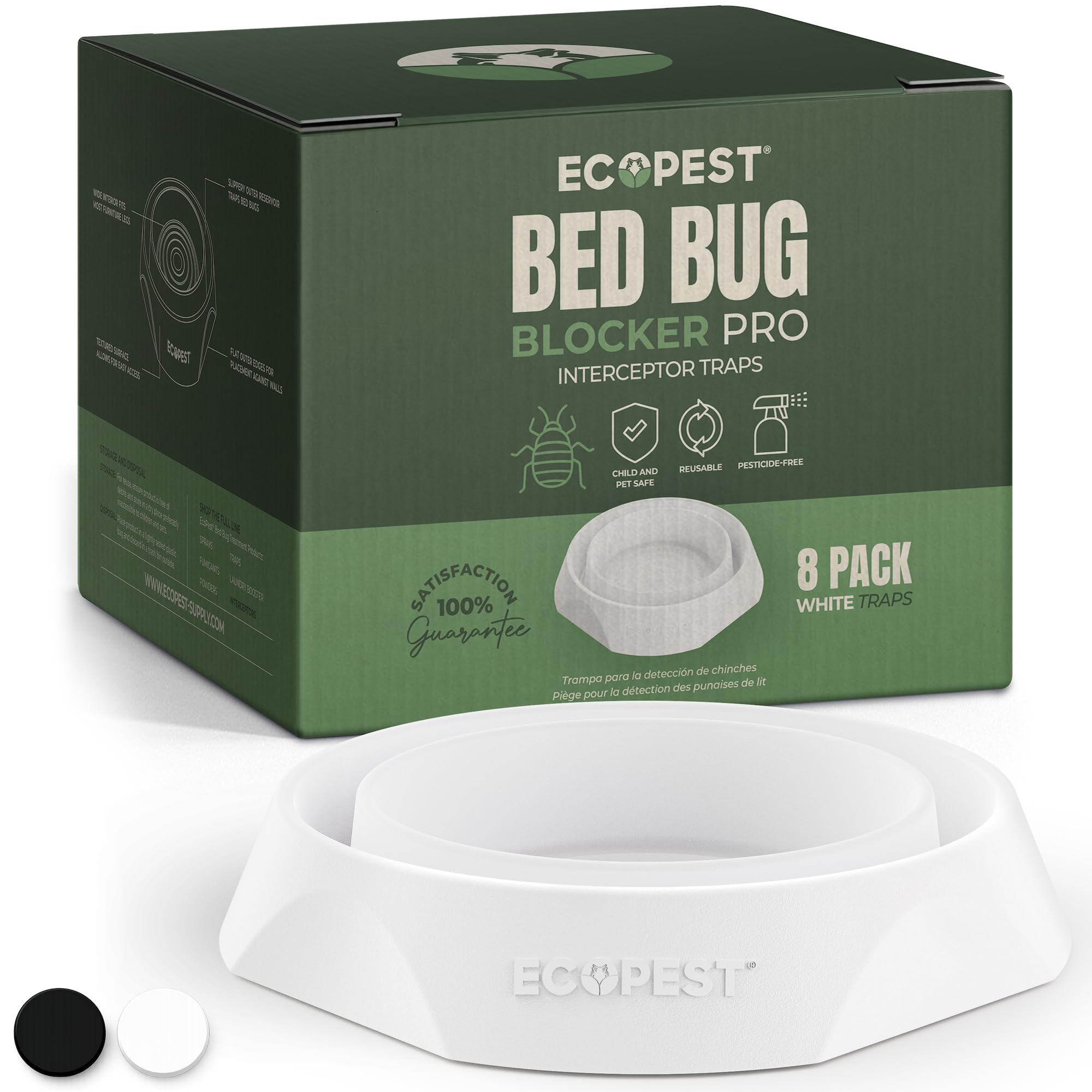 Intercepteurs de Punaises de Lit – Lot de 8 | Bed Bug Blocker (Pro) Pièges Intercepteurs (Blancs) | Piège à Insectes, Dispositif de Contrôle, et Détecteur pour Pieds de Lit