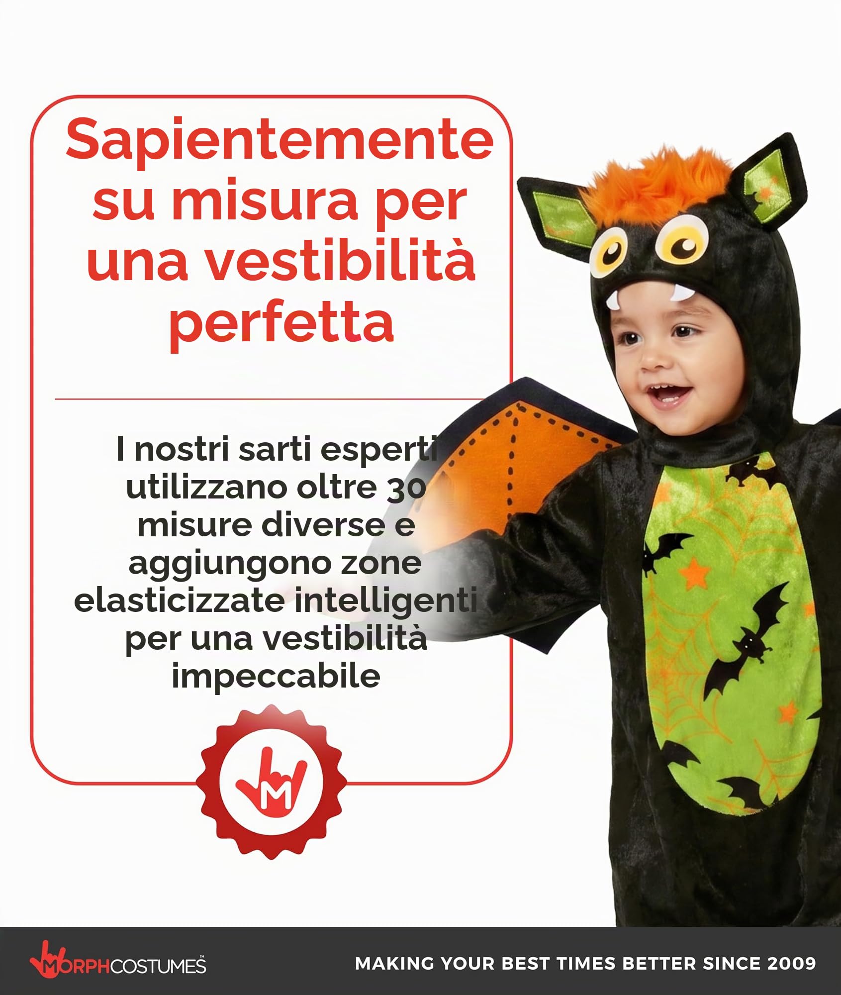 Morph Costume Pipistrello Bambino, Costume Halloween Nero | Body, Cappuccio, Ali & Copriscarpe, Design Nero e Verde, Perfetto per Halloween, Ideale per il Gioco di Ruolo