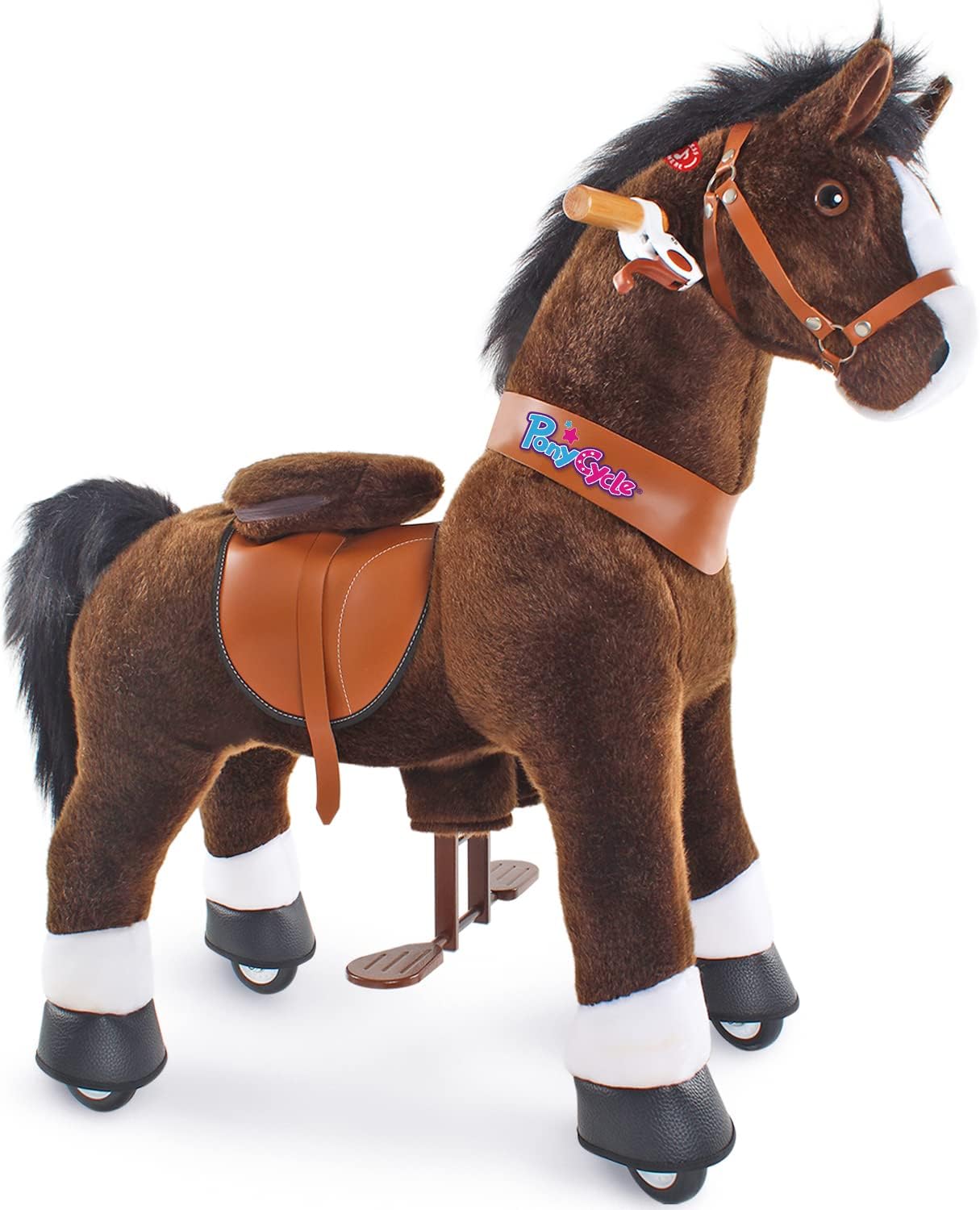 PonyCycleOfficial 2019 New U Series Ride On Horse Toy Plush Walking Animal Chocolate Brown Horse Size For Age 4 8 U421 medium brown