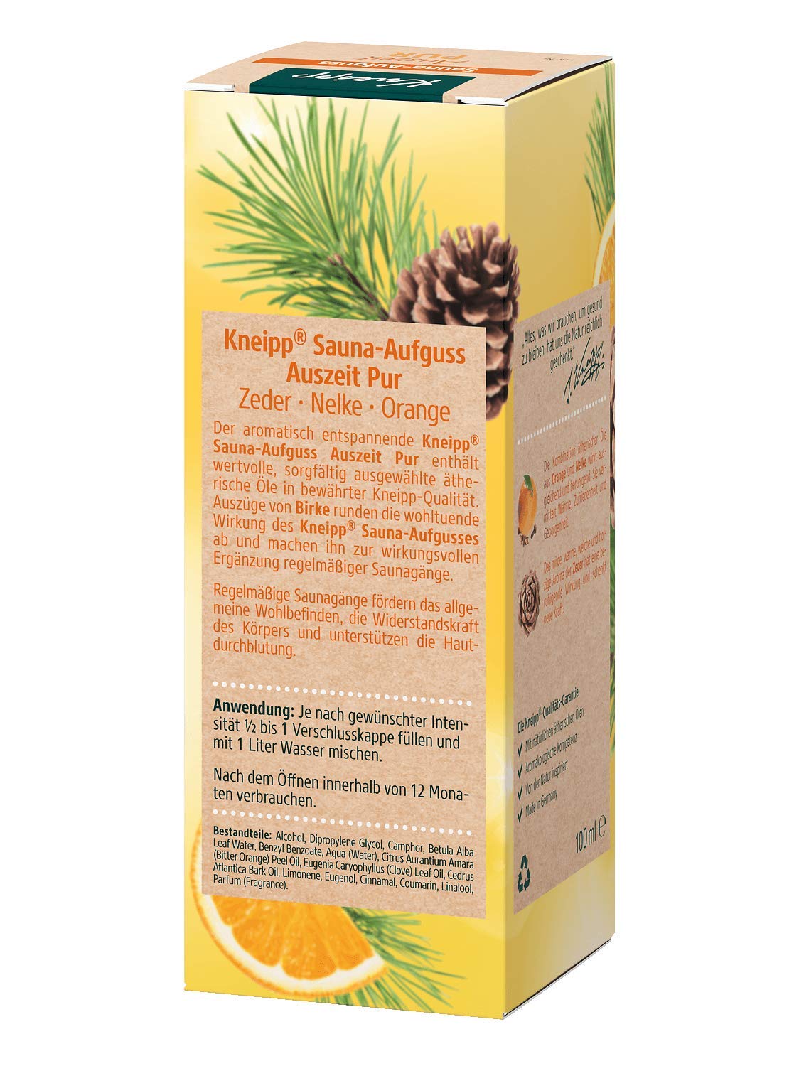 Kneipp Sauna-Aufguss Auszeit Pur Zeder, Nelke & Orange, 1er Pack (1 X 100 Ml)