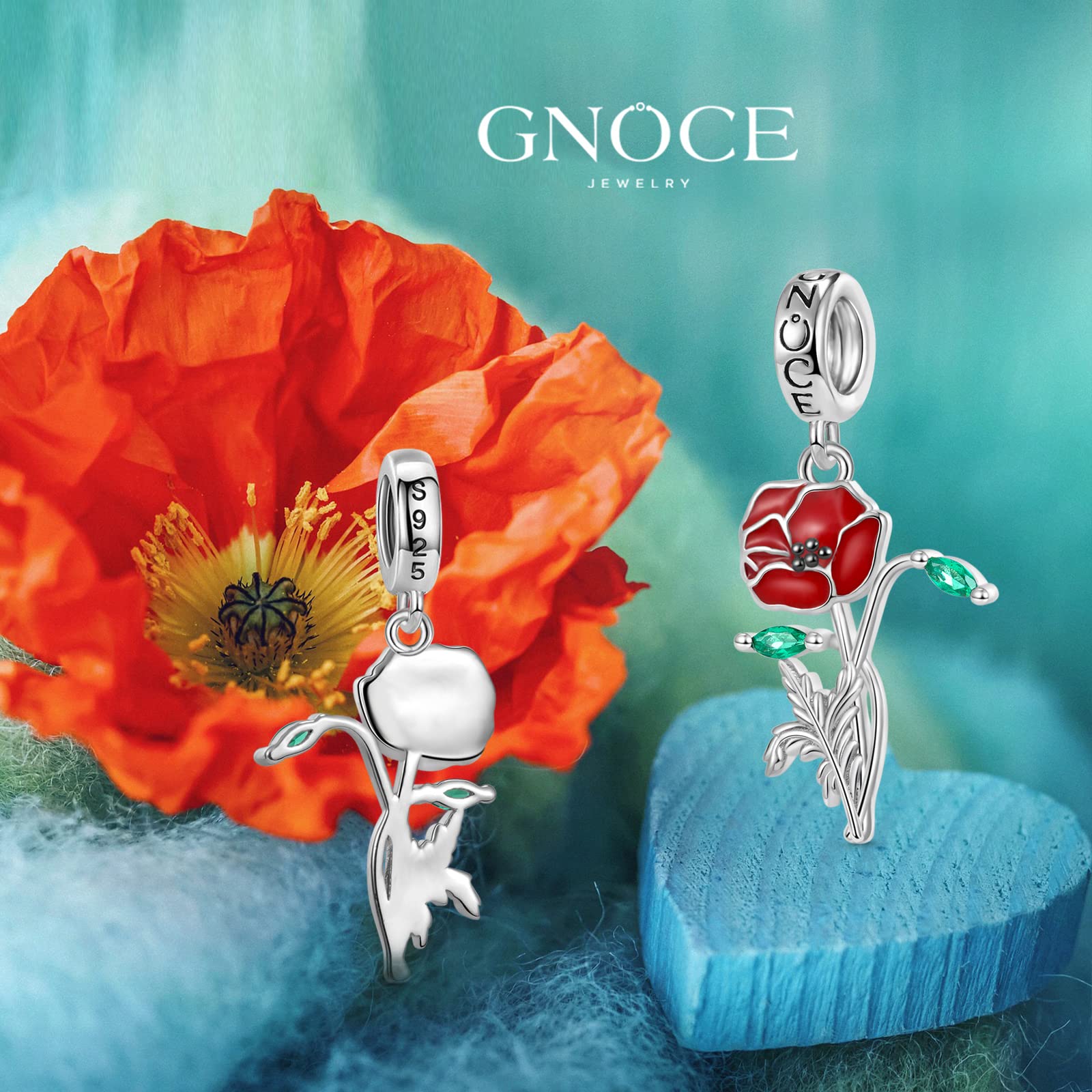 GNOCE Ciondolo Fiore in Argento Sterling 925 Braccialetti/Collane con Catena Serpente Papavero Gioielli Regalo per Donne Ragazze