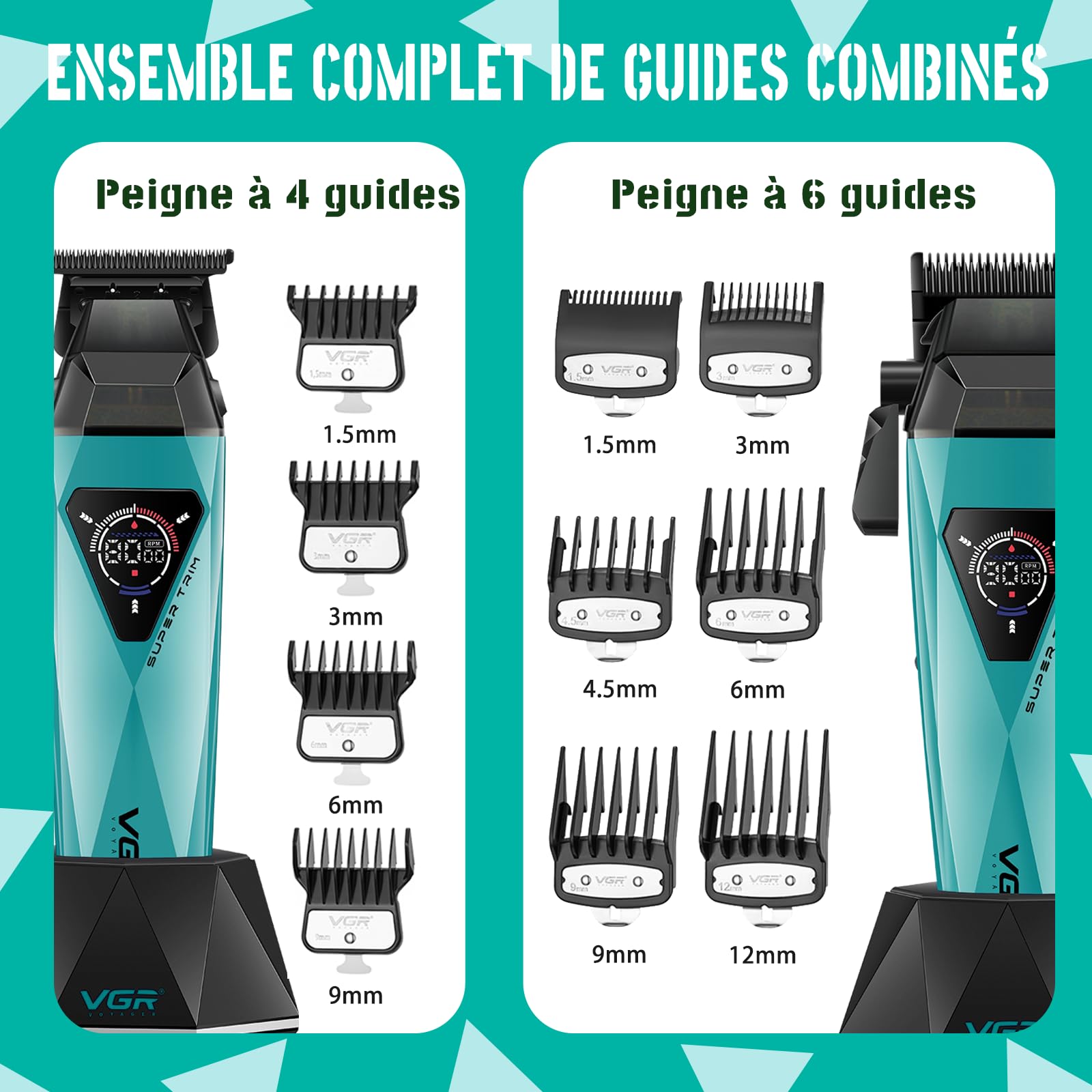 VGR 877S3 Set de Tondeuse Cheveux Hommes Professionnel, Station de Charge