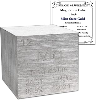 99.95% Pure 1″ Inch Magnesium Cube – Element Design with Certificate of Authenticity