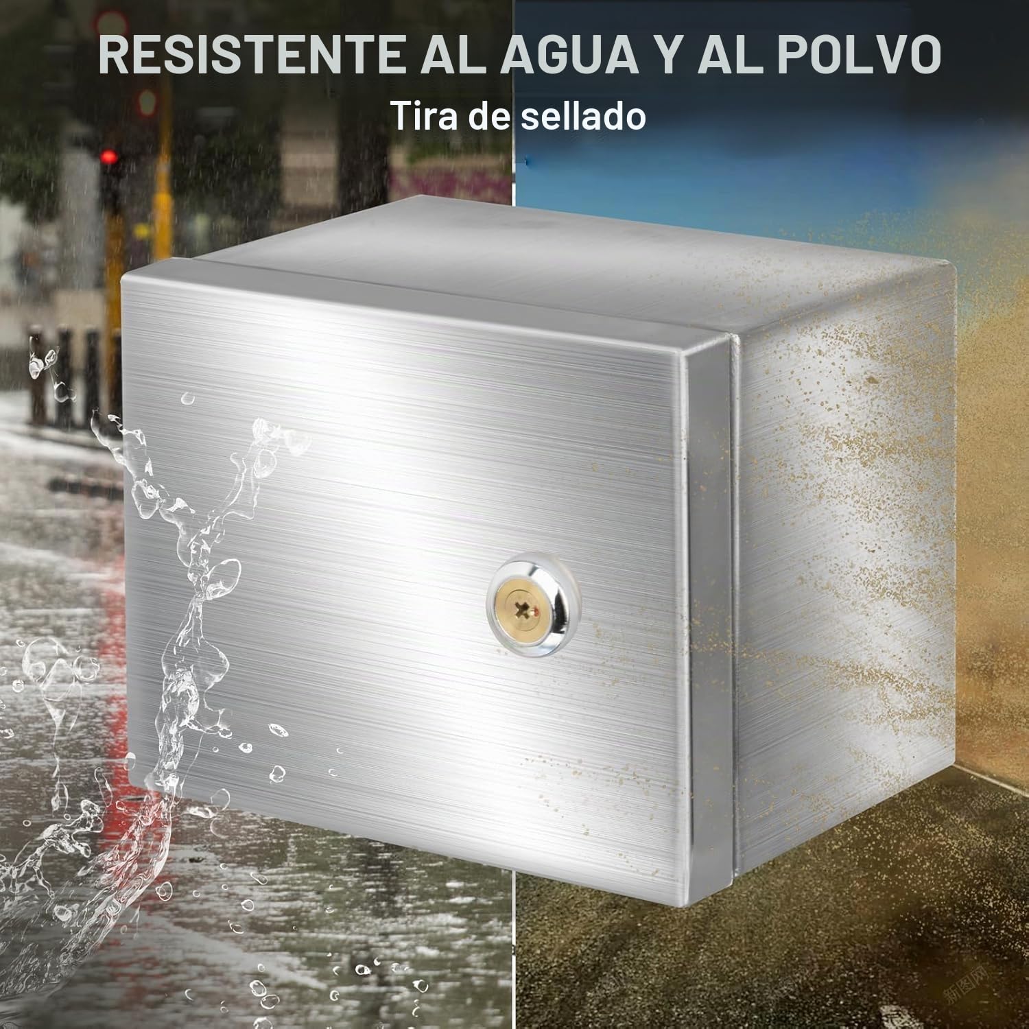 Caja Electrica Exterior Acero Inoxidable 304 con 1 * 2P interruptor de fugas 32A y 2 * Europea Socket 250V/16A, Caja Estanca Exterior Electrica Mural con Cerradura