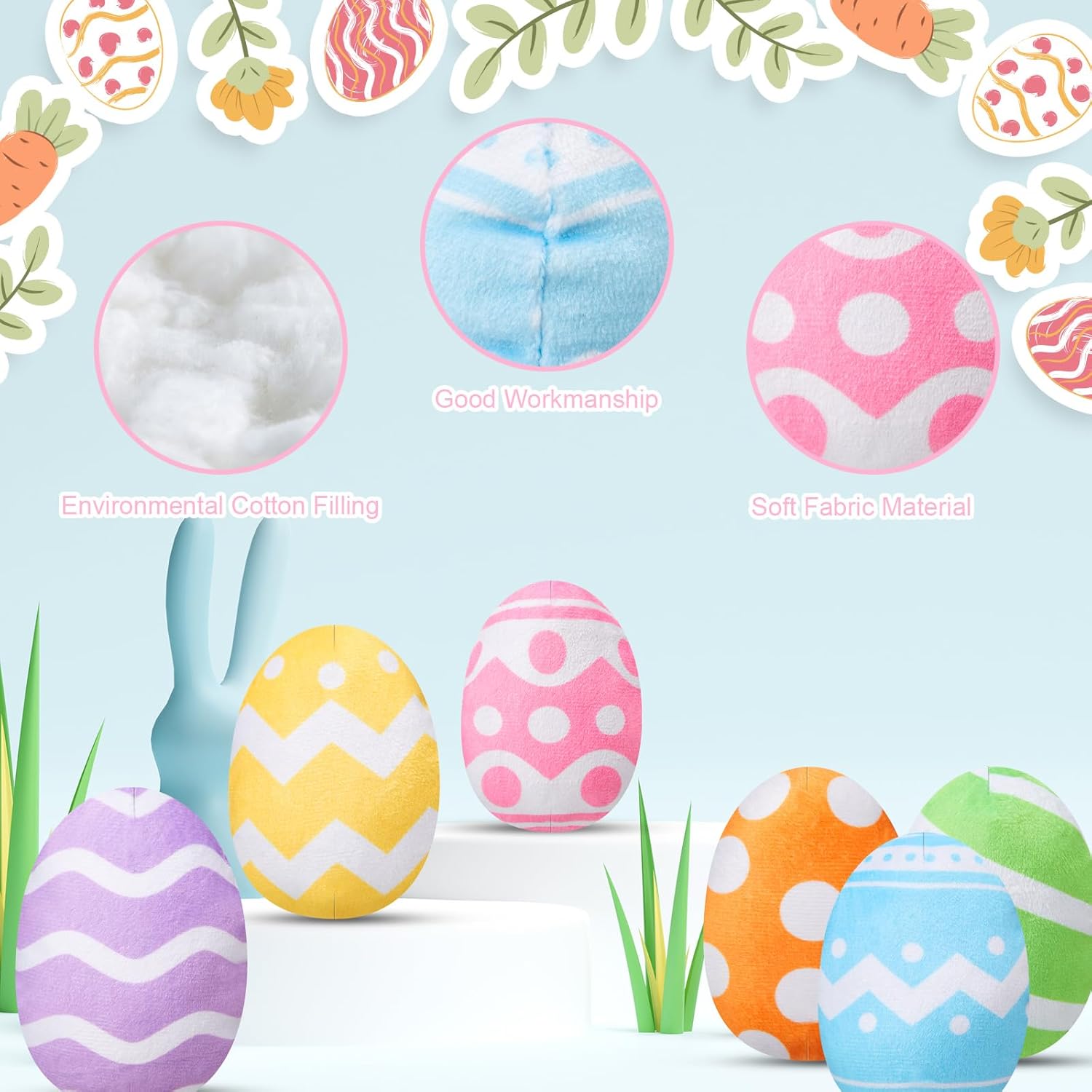 WinnerWhy 24 Pieces Easter Egg Plush Stuffed Different Patterns 4 Inch Easter Basket Stuffers Soft Stuffed Egg for Hunting Party Supplies Decoration
