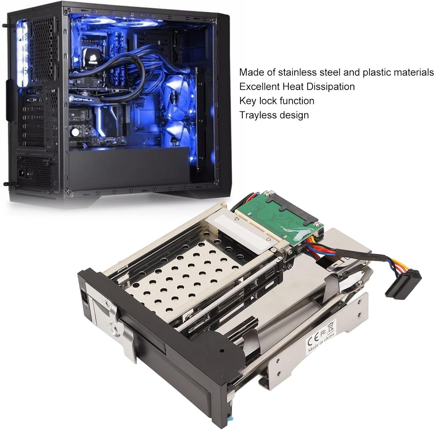 Mobile Rack Cage for 2.5" SSD & HDD, Bay SATA III HDD SSD Enclosure Backplane - Tray Less