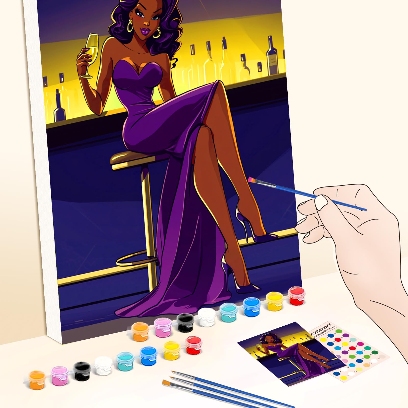 Afro Queen Black Art DIY Paint Party Kit WEBEEDY Pre Drawn Canvas Kit ...