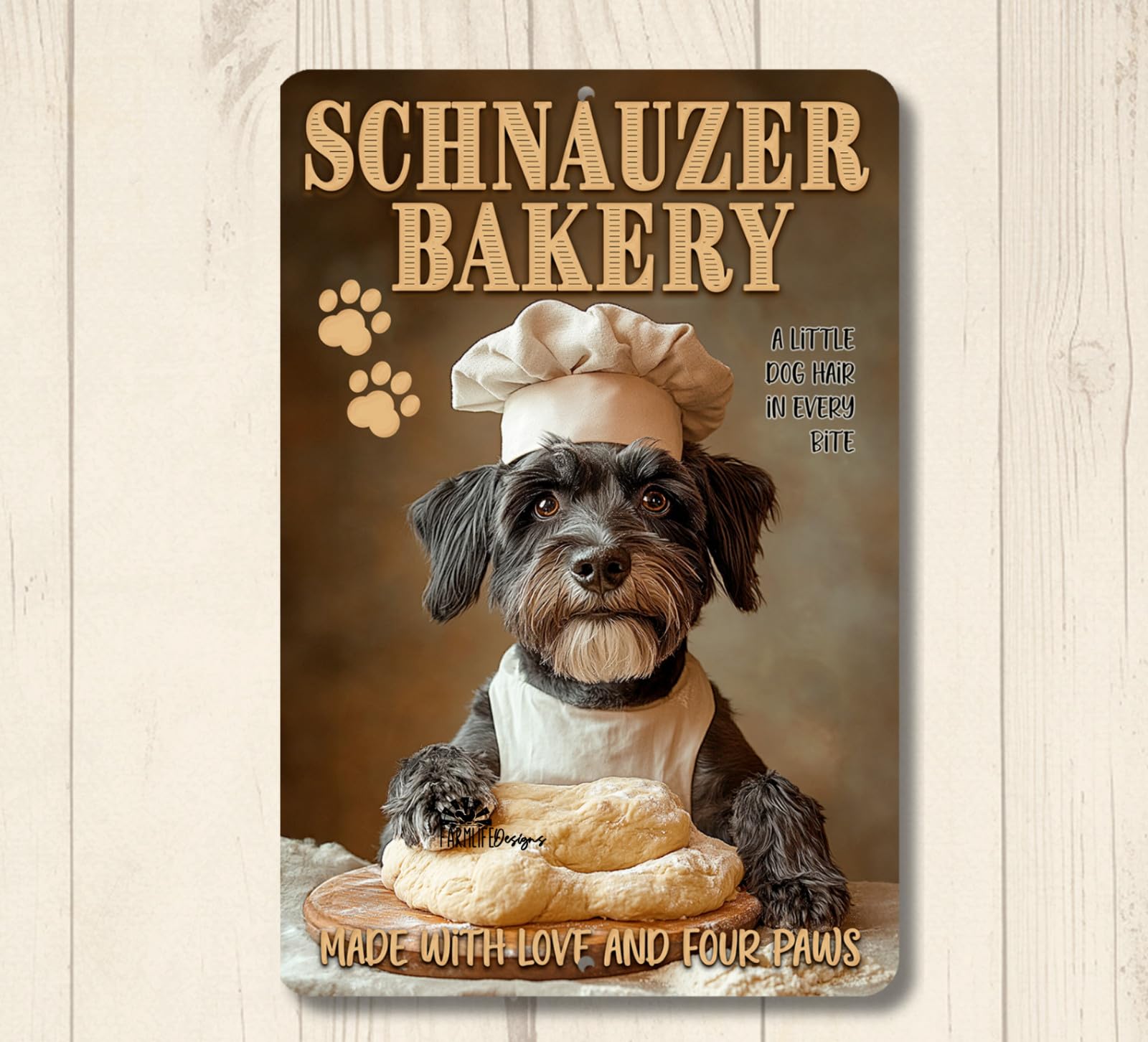 Schnauzer Bakery dog baking cooking chef funny metal tin wall art kitchen plaque home decor