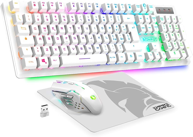 Empire Gaming Armor RF800 Wireless Gamer Billentyűzet és Egér Szett RGB LED Fehér